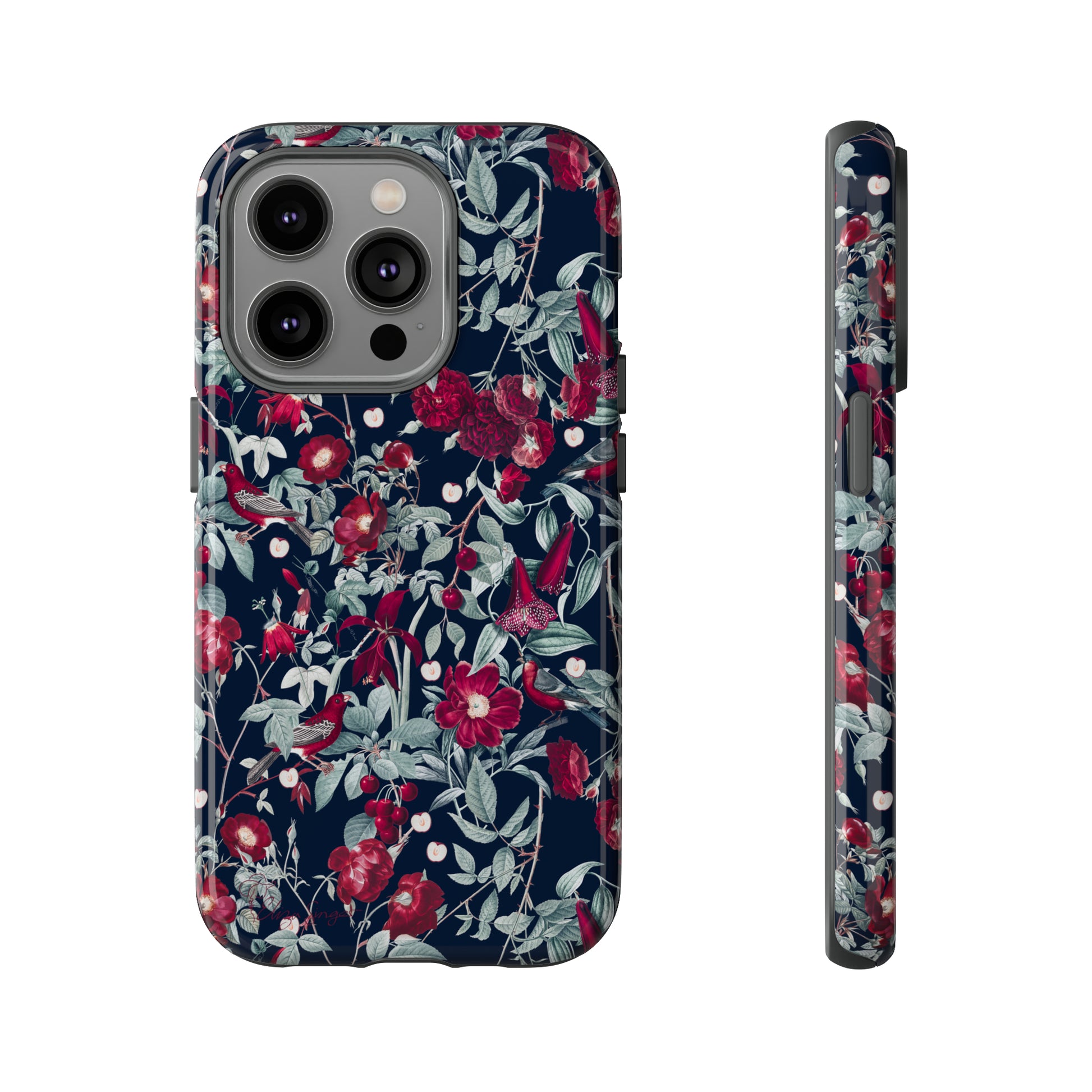 Blossom Serenade: Cherry Blossom Serenade Burgundy Navy Dark iPhone Tough Protective Cover. A captivating blend of Flowers in burgundy and navy hues, featuring a muted design. Compatible with iPhone 15, 14, 13, XS, XR Pro/Max/Mini/P/Plus. Elevate your device with this enchanting and stylish protective cover. #ElizaSinger #PhoneCase #FloralDesign
