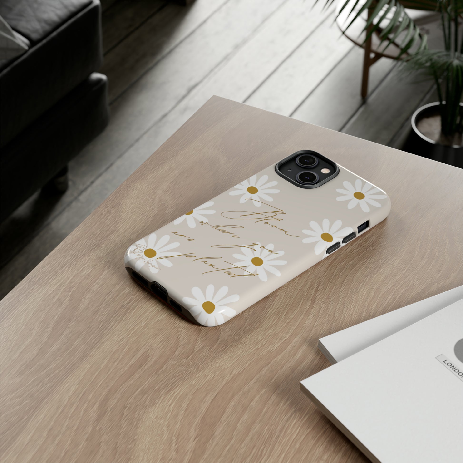 Sunny Boho Blooms: Boho Flower Daisy iPhone Tough Protective Case. A lively fusion of Flowers, Boho, and floral daisies design. Compatible with iPhone 15, 14, 13, XS, XR Pro/Max/Mini/P/Plus. Elevate Your Device with Bohemian Charm and Durability. #ElizaSinger #PhoneCase #FloralDesign