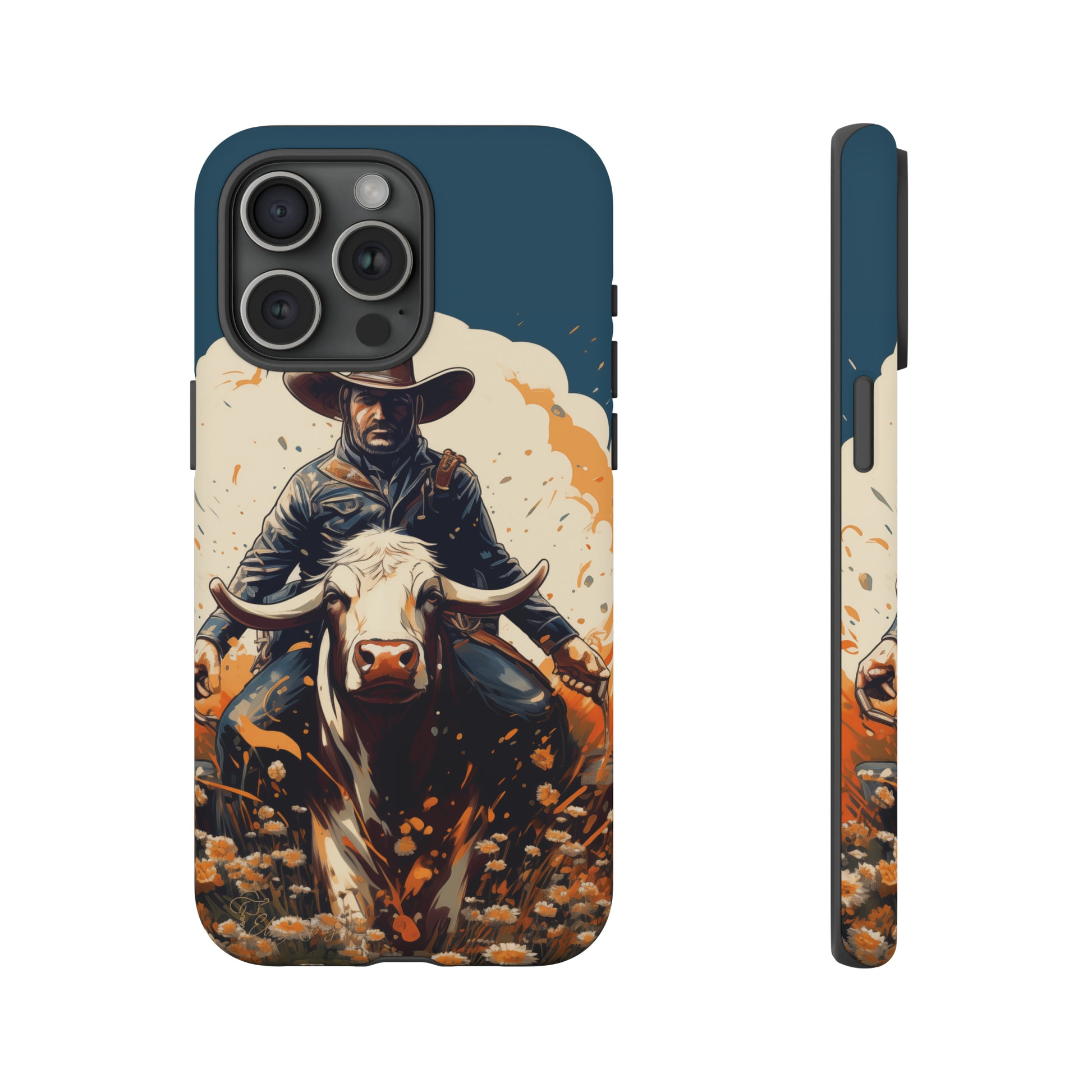 Time-Tested Charm: Immerse yourself in the charm of yesteryear with our Tough Cell Phone Case. Featuring a cowboy on a cow in a field of flowers, this design exudes retro vibes. Experience the perfect blend of vintage style and durable protection. Elevate your phone with a touch of timeless allure. #ElizaSinger #PhoneCase #VintageCharm