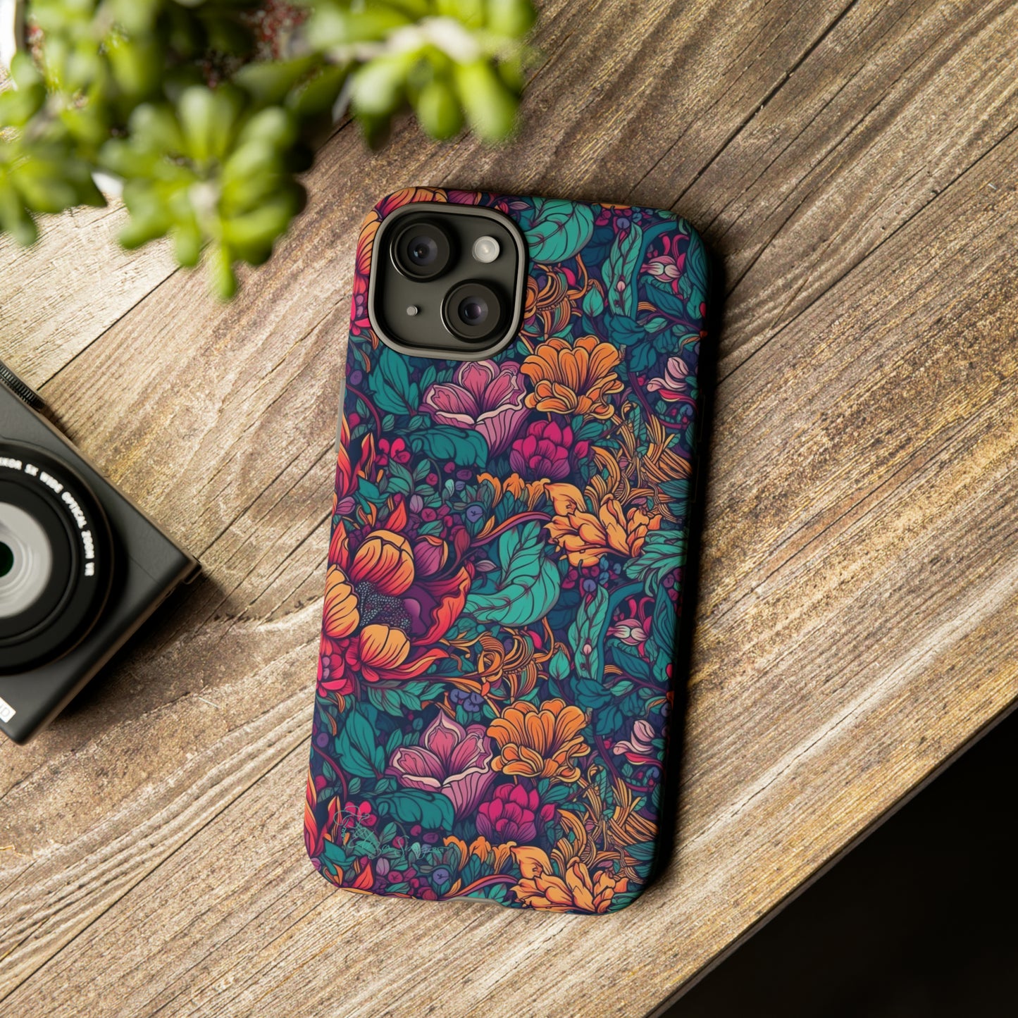 Vibrant Boho Blossoms: iPhone Tough Protective Cover. Featuring a bright abstract floral design, this case adds a touch of Bohemian flair. Compatible with iPhone 15, 14, 13, XS, XR Pro/Max/Mini/P/Plus. Embrace Boho Chic with Style and Durability. #ElizaSinger #PhoneCase #FloralDesign