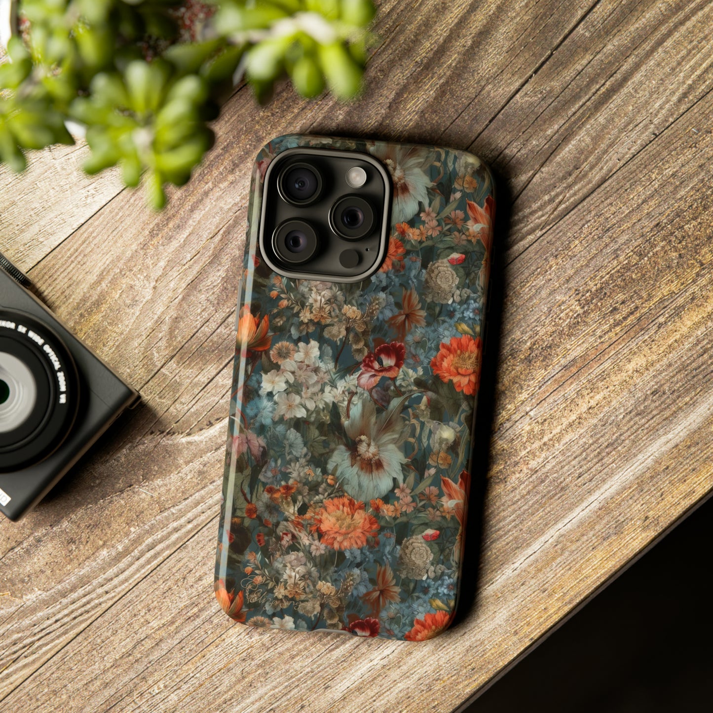 Blooms in Shadows: Botany Floral Dark Flowers iPhone Tough Protective Cover. A captivating blend of Flowers in muted colors, compatible with iPhone 15, 14, 13, XS, XR Pro/Max/Mini/P/Plus. Unleash Nature's Elegance with Durability and Style. #ElizaSinger #PhoneCase #FloralDesign