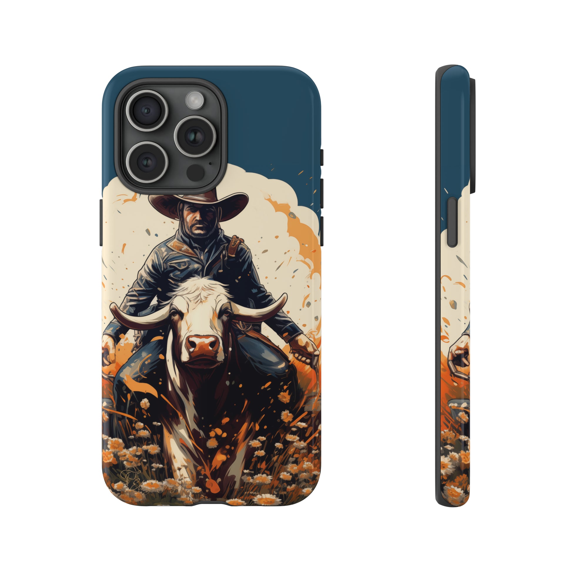 Time-Tested Charm: Immerse yourself in the charm of yesteryear with our Tough Cell Phone Case. Featuring a cowboy on a cow in a field of flowers, this design exudes retro vibes. Experience the perfect blend of vintage style and durable protection. Elevate your phone with a touch of timeless allure. #ElizaSinger #PhoneCase #VintageCharm