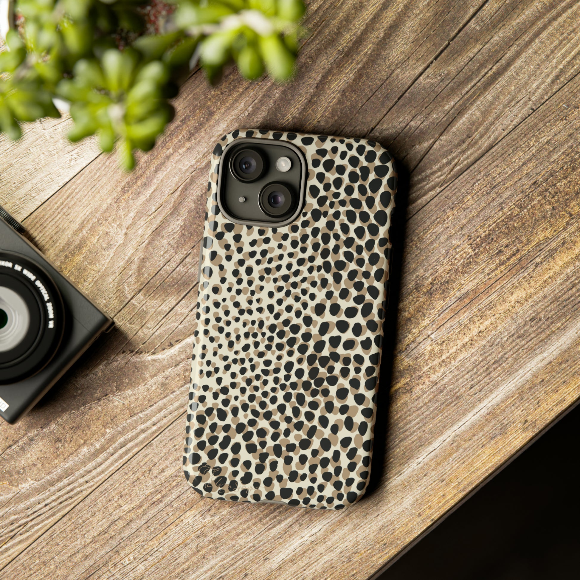 Elevate Your Tech: Abstract Neutral Animal Print iPhone Tough Protective Cover. Leopard-Painted Design in Beige and Black. Compatible with iPhone 15, 14, 13, XS, XR Pro/Max/Mini/P/Plus. Combine Style with Durability. #ElizaSinger #PhoneCase #LeopardPrint 
