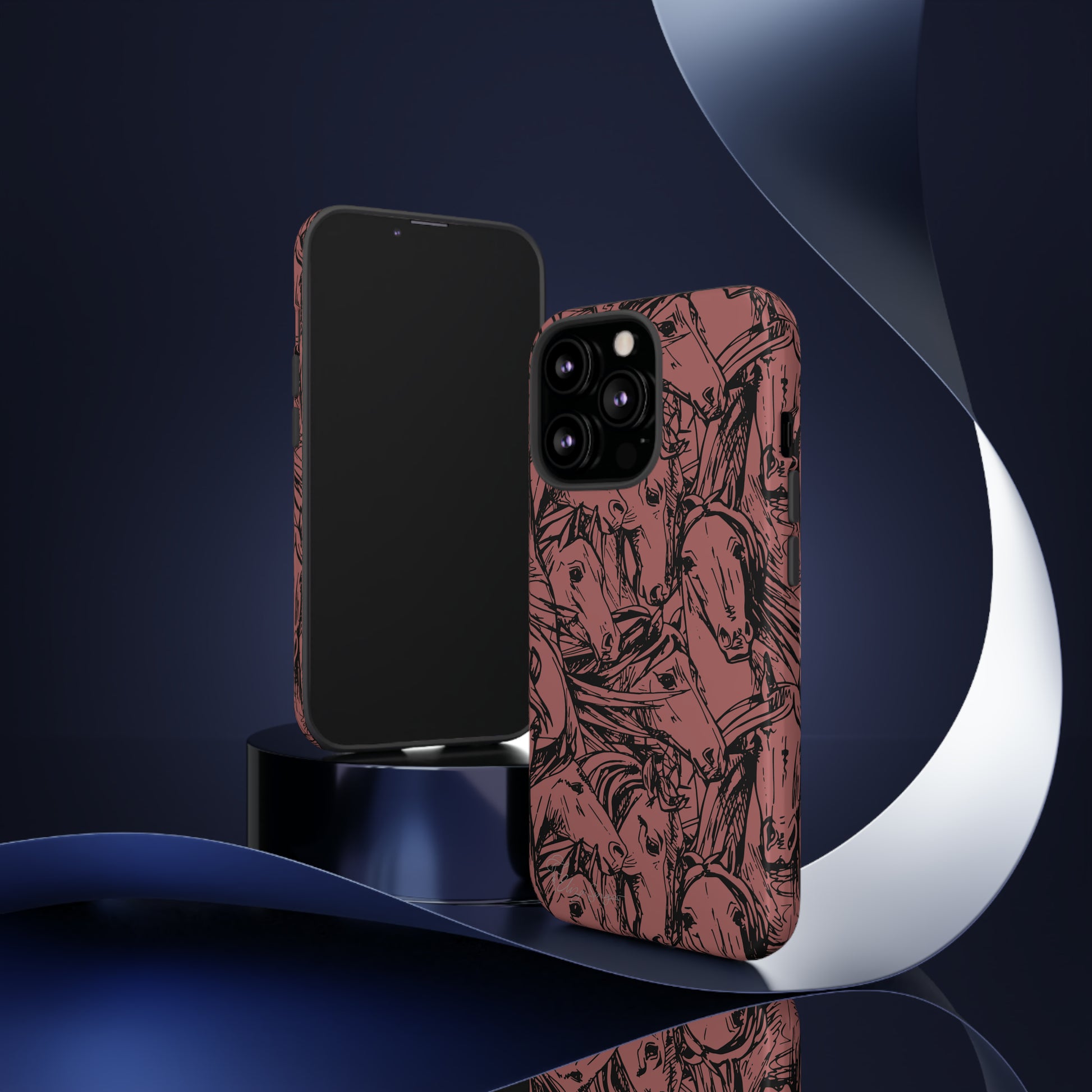 Gallop in Style: Horse Art Western Design iPhone Tough Protective Cover. Featuring a Scribble Horse Drawing, compatible with iPhone 15, 14, 13, 12, 11, XS, XR Pro/Max/Mini/P/Plus. Unleash the Rider in You with Style and Durability. #ElizaSinger #PhoneCase #WesternArt