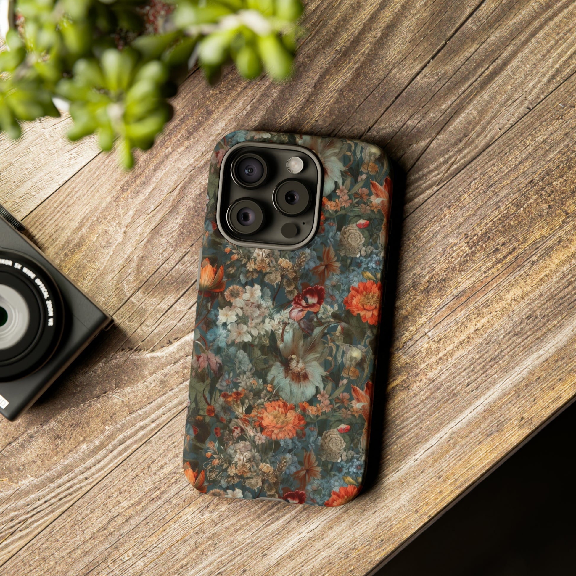 Blooms in Shadows: Botany Floral Dark Flowers iPhone Tough Protective Cover. A captivating blend of Flowers in muted colors, compatible with iPhone 15, 14, 13, XS, XR Pro/Max/Mini/P/Plus. Unleash Nature's Elegance with Durability and Style. #ElizaSinger #PhoneCase #FloralDesign