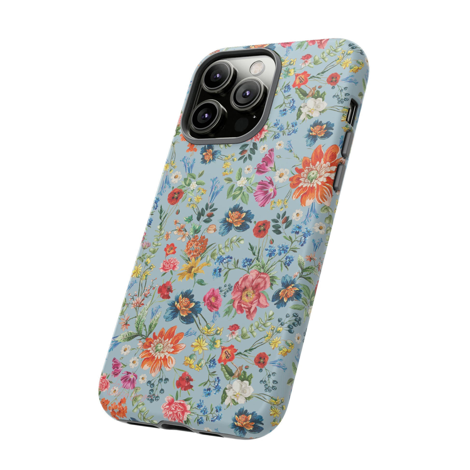 Blossom in Color: Wildflower Floral Colorful Design iPhone Tough Protective Cover. Vibrant flowers in Turquoise and Pink, compatible with iPhone 15, 14, 13, XS, XR Pro/Max/Mini/P/Plus. Embrace Nature's Palette with Style and Durability. #ElizaSinger #PhoneCase #FloralDesign