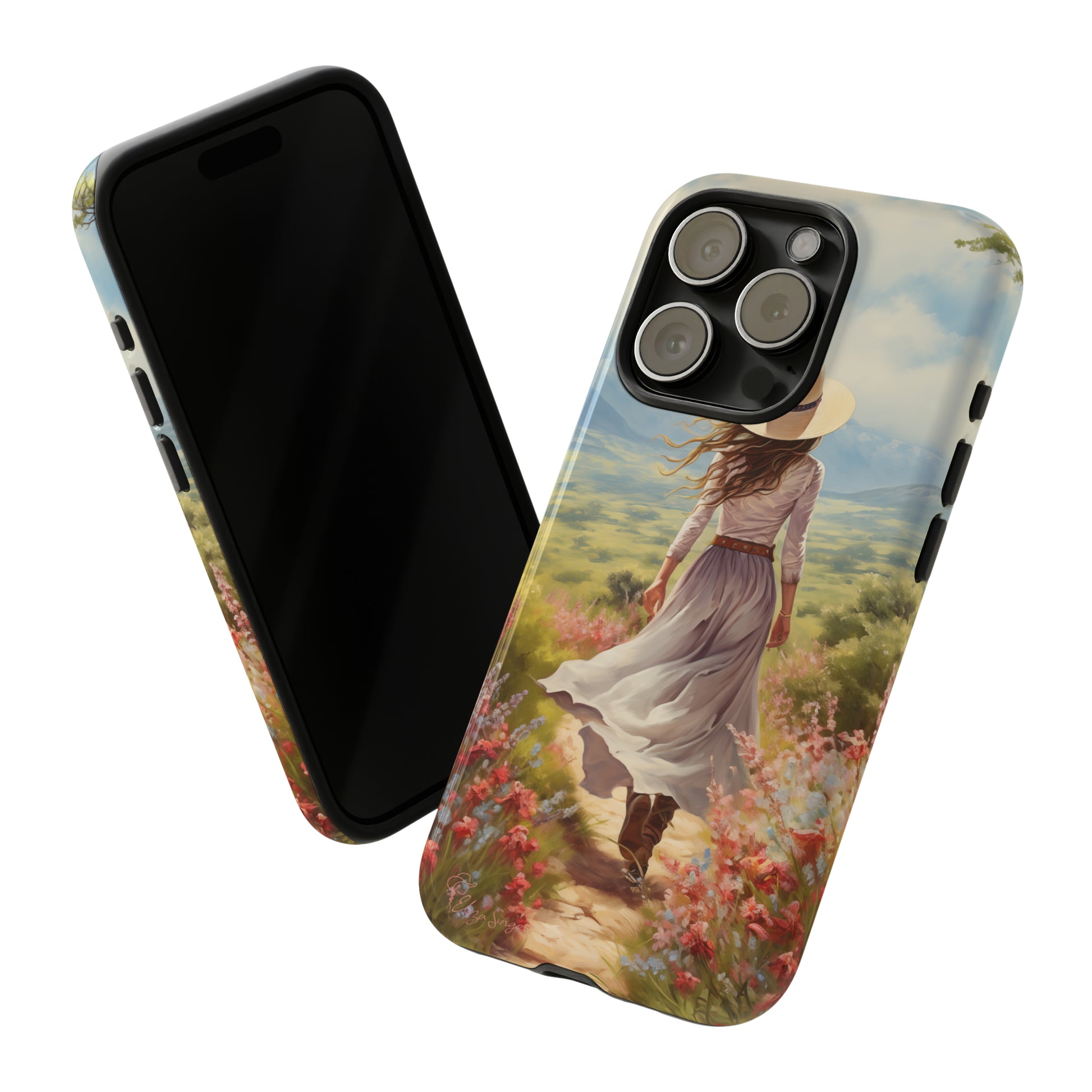 Embrace Whimsical Protection: Tough Western Cell Phone Case by Eliza Singer. Step into a World of Enchantment with a Stylish Woman Amidst Nature's Beauty. Safeguard Your Phone with Artistic Charm. #ElizaSinger #PhoneCase #WesternStyle 