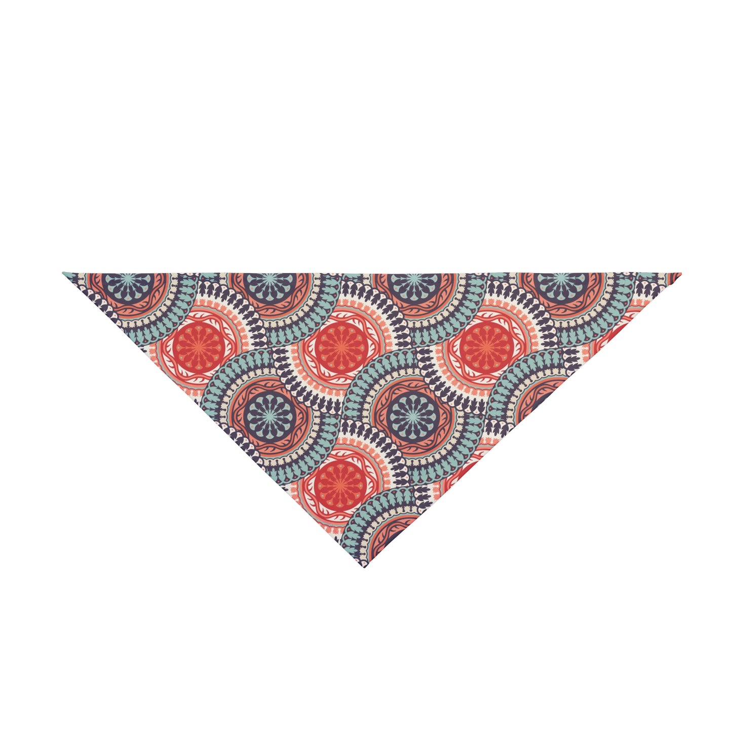 Step into a world of Western elegance with our Western Charm Dog Bandana/Wild Rag. The muted mandala-style design, almost resembling a Western concho, in colors of turquoise, coral, and dark purple creates a visually stunning and sophisticated accessory. Crafted from soft-spun polyester, this bandana/wild rag ensures both comfort