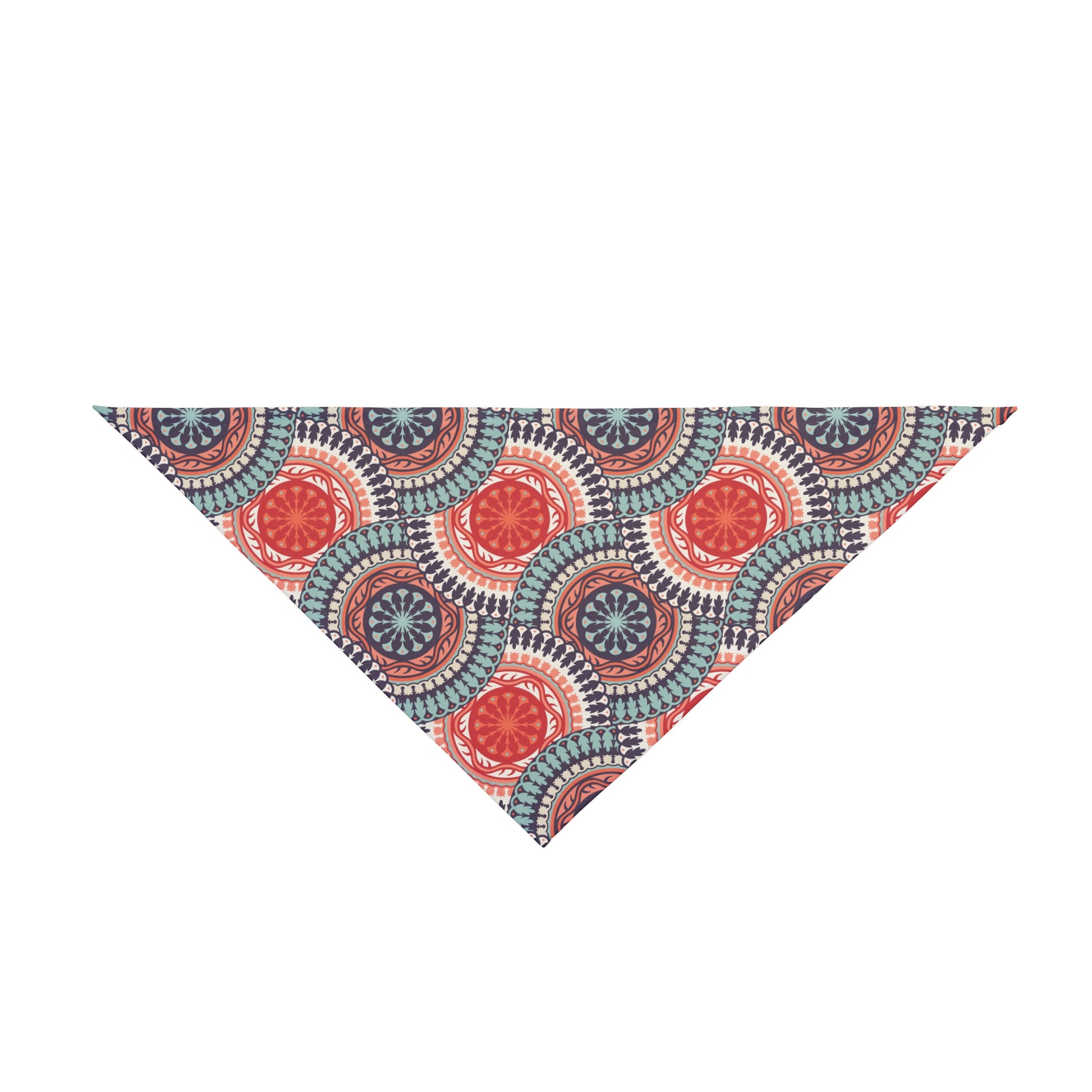 Step into a world of Western elegance with our Western Charm Dog Bandana/Wild Rag. The muted mandala-style design, almost resembling a Western concho, in colors of turquoise, coral, and dark purple creates a visually stunning and sophisticated accessory. Crafted from soft-spun polyester, this bandana/wild rag ensures both comfort