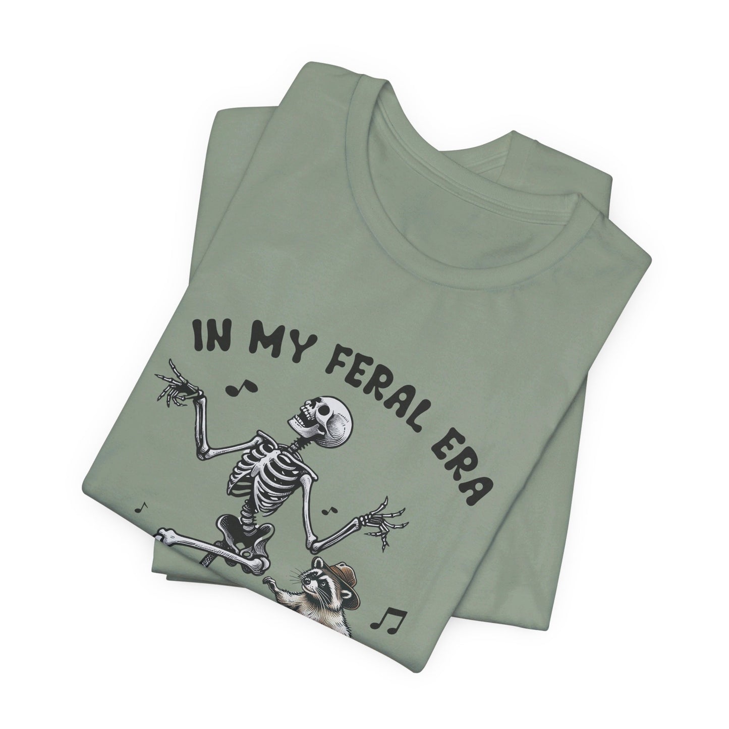 Feral Era: Halloween Bella Canvas T-shirt with Skeleton and Raccoon