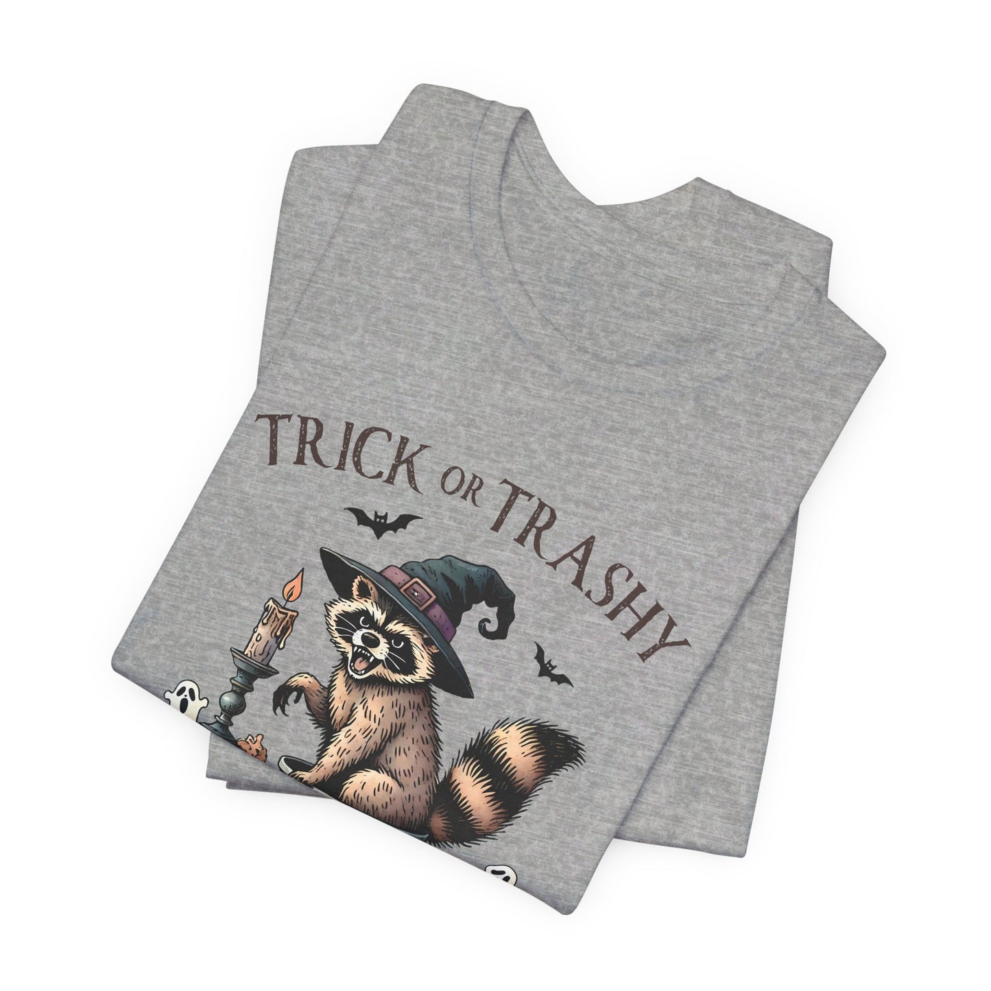 Trick or Trashy: Halloween Bella Canvas T-shirt with Raccoon