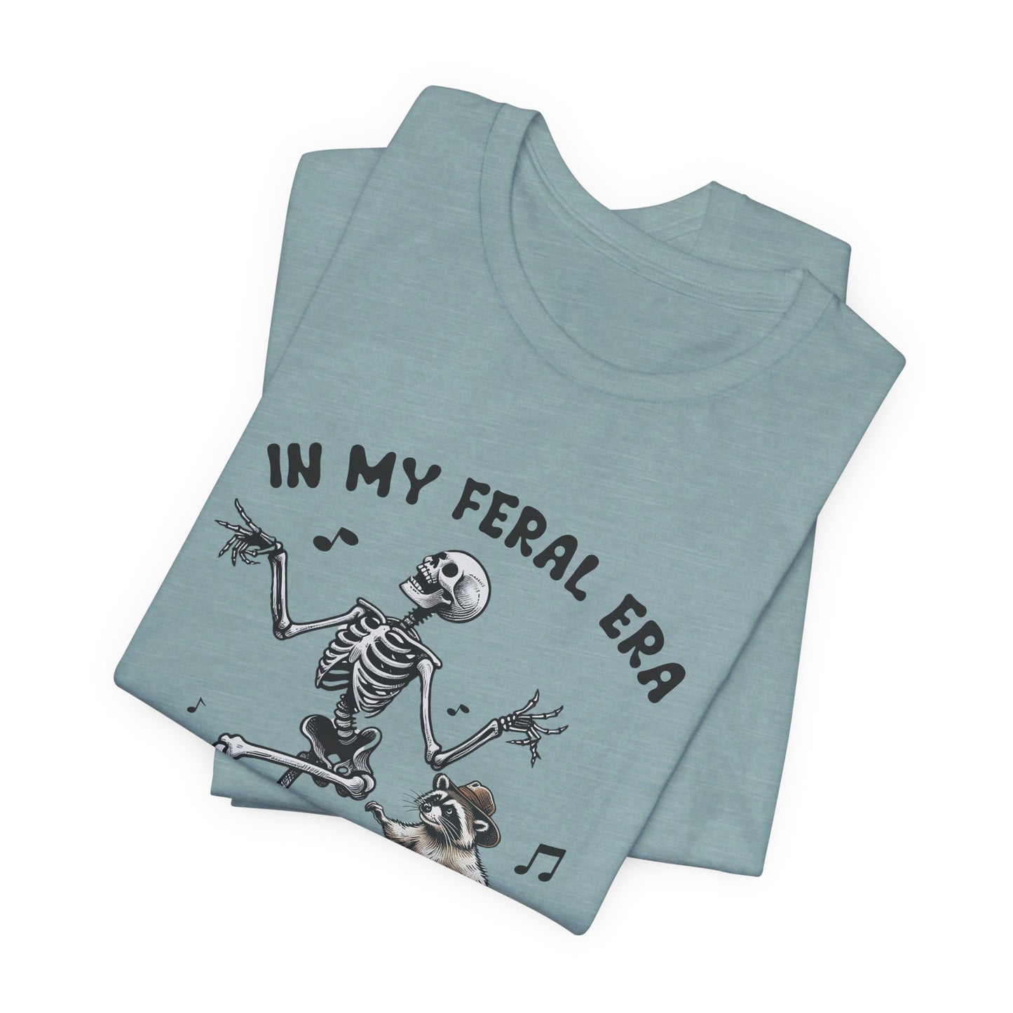 Feral Era: Halloween Bella Canvas T-shirt with Skeleton and Raccoon