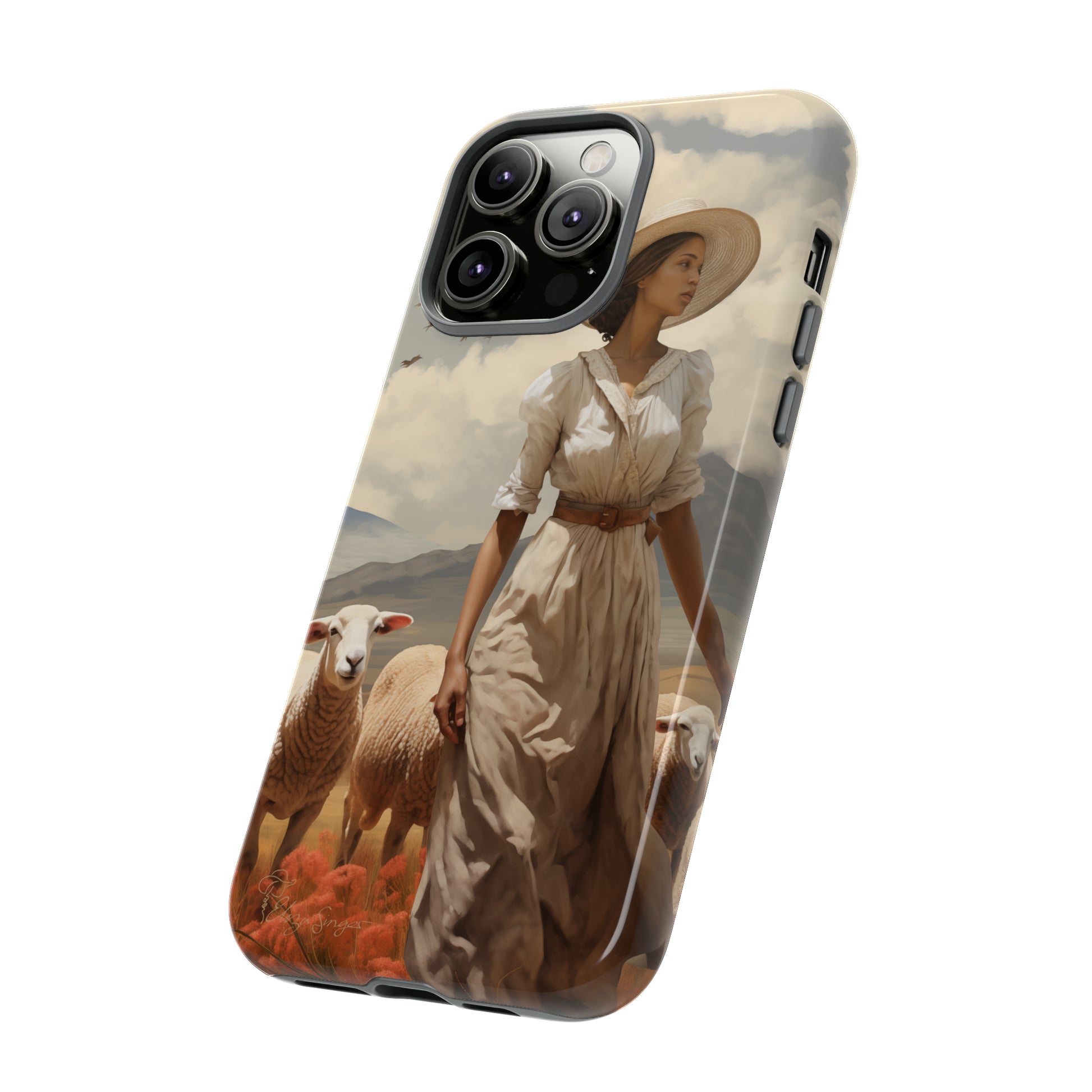 Misty Prairie Wanderer: Elevate your Tough Western Cell Phone Case with a captivating twist. This edition offers a misty take on the vintage painted design, providing a unique and enchanting touch. Experience the allure of the unknown. #ElizaSinger #PhoneCase #VintageDesign