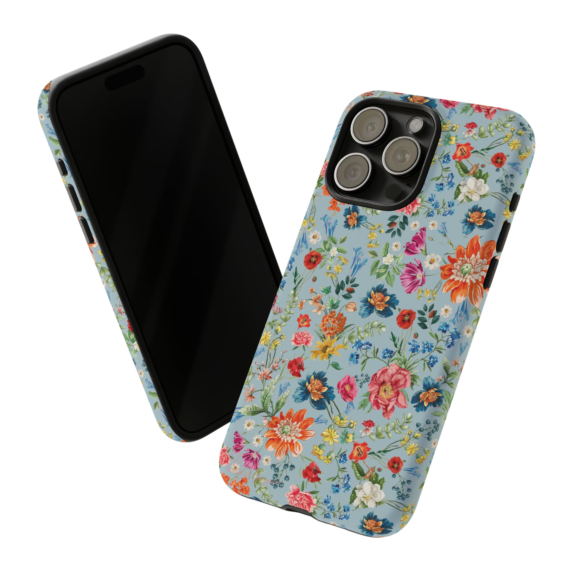 Blossom in Color: Wildflower Floral Colorful Design iPhone Tough Protective Cover. Vibrant flowers in Turquoise and Pink, compatible with iPhone 15, 14, 13, XS, XR Pro/Max/Mini/P/Plus. Embrace Nature's Palette with Style and Durability. #ElizaSinger #PhoneCase #FloralDesign