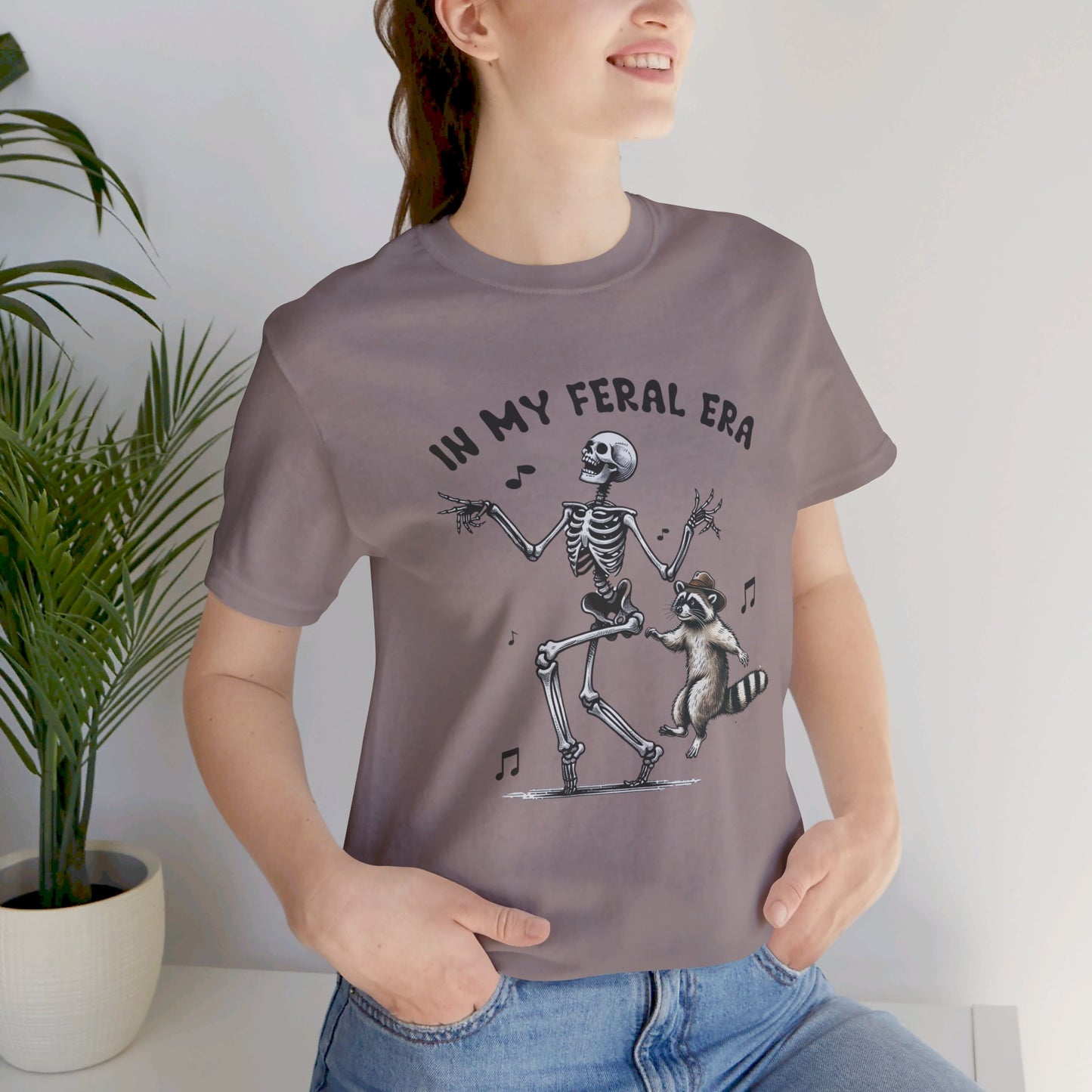 Feral Era: Halloween Bella Canvas T-shirt with Skeleton and Raccoon