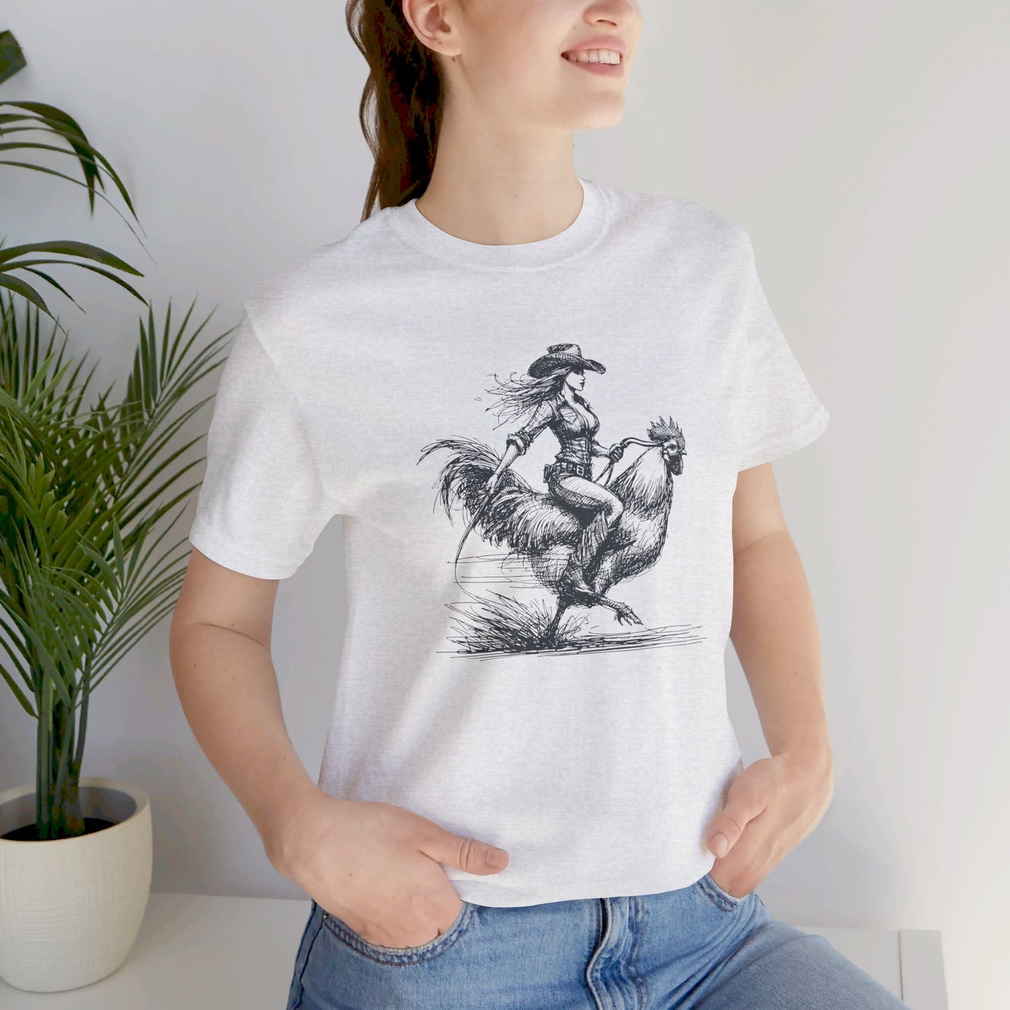 Scribble Style: Bella Canvas T-shirt with Cowgirl on Rooster