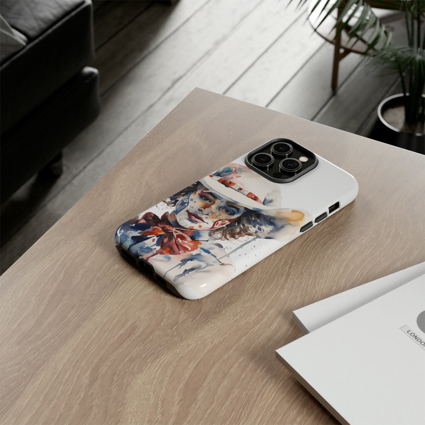 Presenting our Tough Western Cell Phone Case: Rodeo Clown Watercolor Gal Edition! This one-of-a-kind design showcases a vibrant watercolor portrayal of a woman as a rodeo clown on a white background. Enjoy the fusion of artistry and robust phone protection.