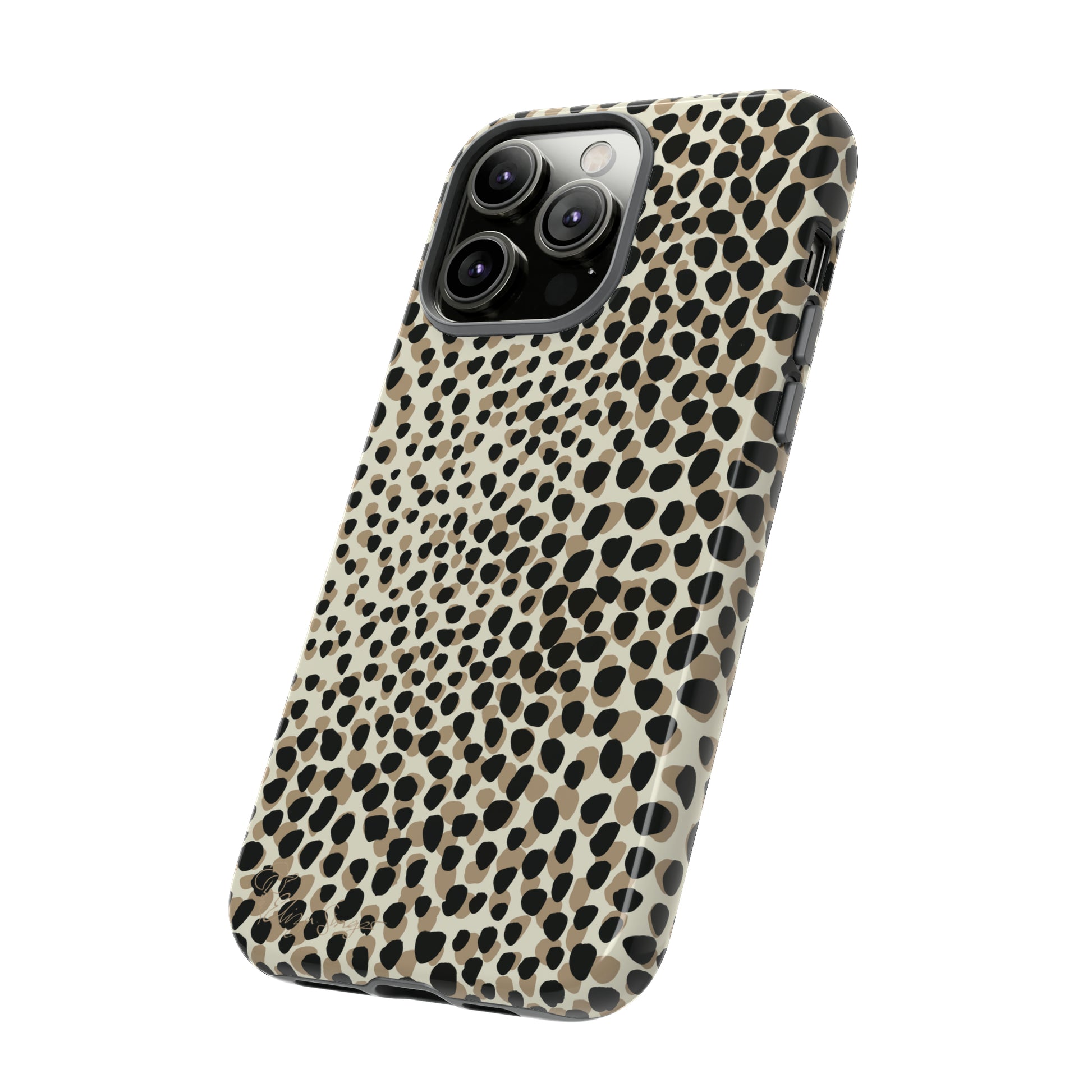 Elevate Your Tech: Abstract Neutral Animal Print iPhone Tough Protective Cover. Leopard-Painted Design in Beige and Black. Compatible with iPhone 15, 14, 13, XS, XR Pro/Max/Mini/P/Plus. Combine Style with Durability. #ElizaSinger #PhoneCase #LeopardPrint 