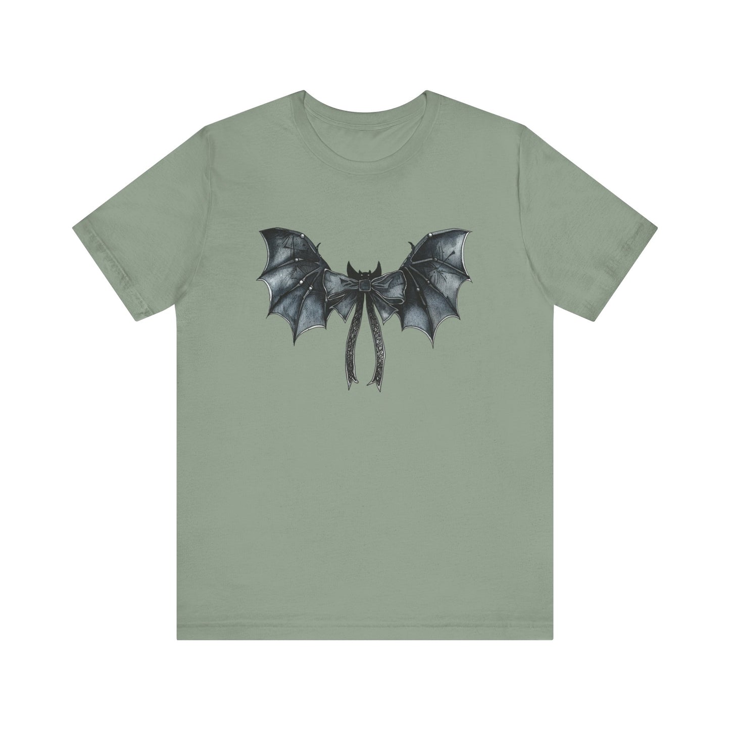 Subtle Spooks: Halloween Bella Canvas T-shirt with Minimalistic Bat Wing Design