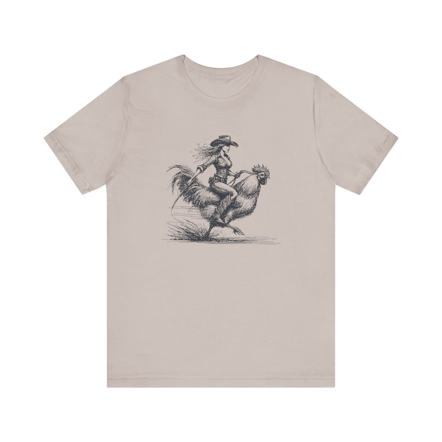 Scribble Style: Bella Canvas T-shirt with Cowgirl on Rooster