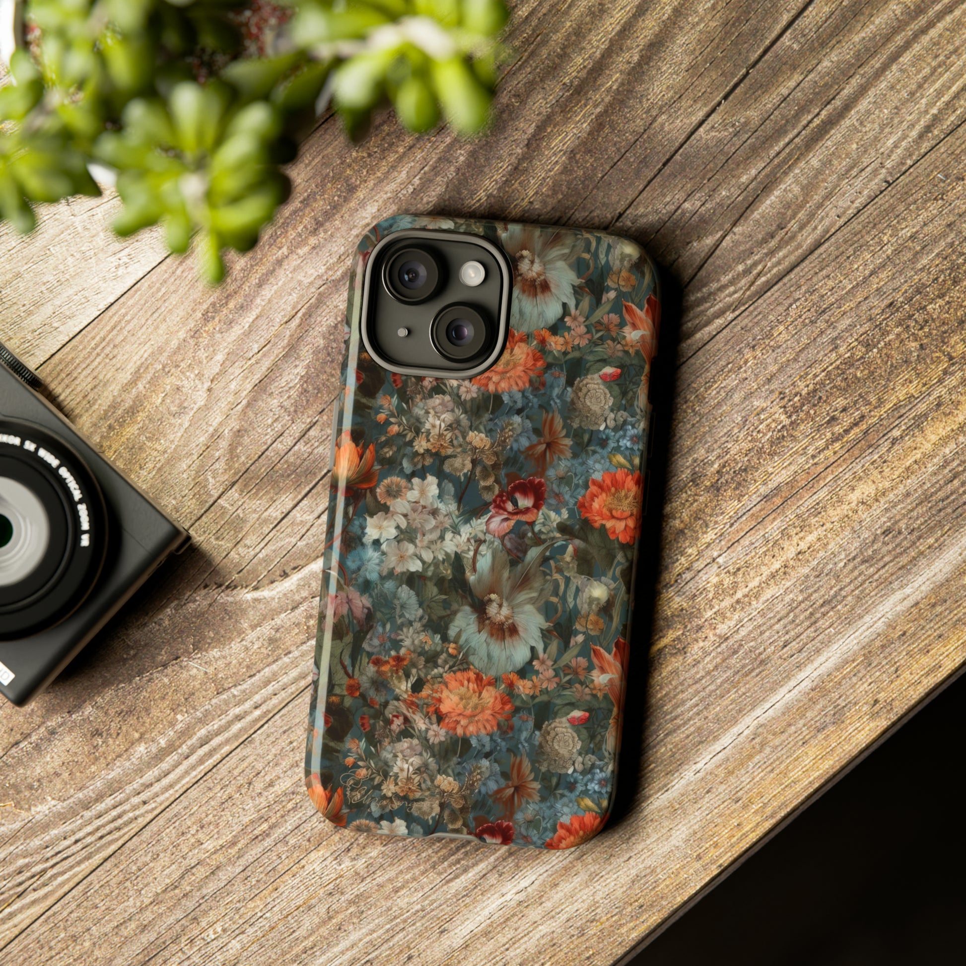 Blooms in Shadows: Botany Floral Dark Flowers iPhone Tough Protective Cover. A captivating blend of Flowers in muted colors, compatible with iPhone 15, 14, 13, XS, XR Pro/Max/Mini/P/Plus. Unleash Nature's Elegance with Durability and Style. #ElizaSinger #PhoneCase #FloralDesign