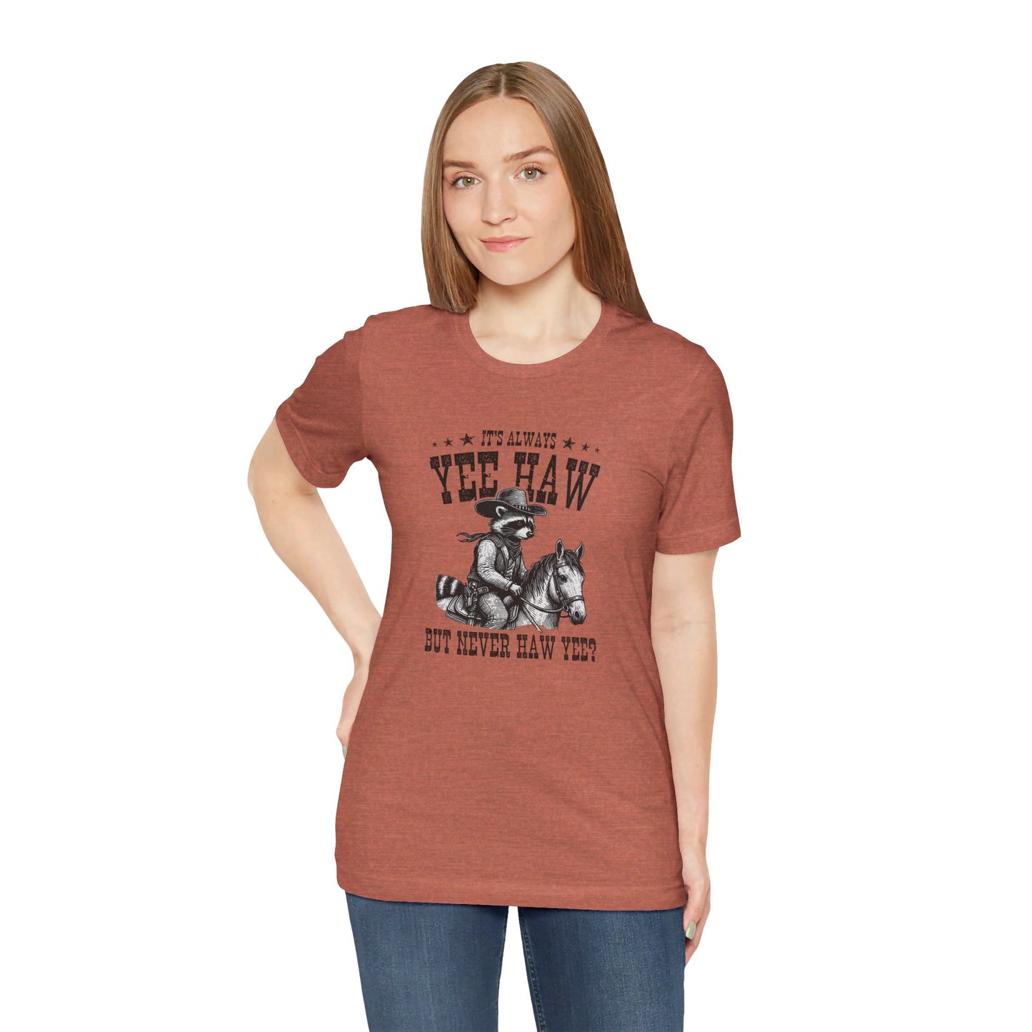Yee Haw Raccoon: Bella Canvas T-shirt with Cowboy