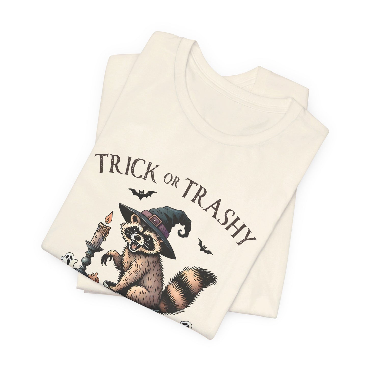 Trick or Trashy: Halloween Bella Canvas T-shirt with Raccoon