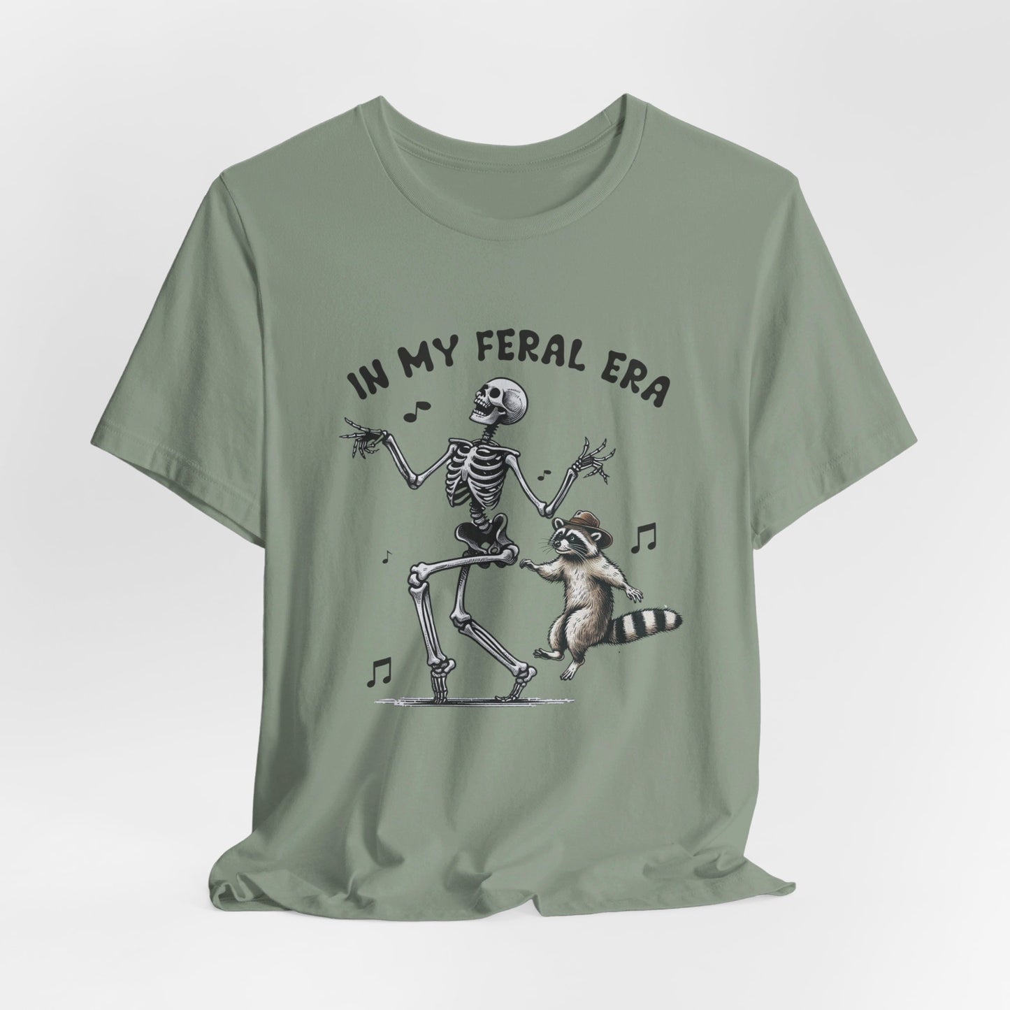 Feral Era: Halloween Bella Canvas T-shirt with Skeleton and Raccoon