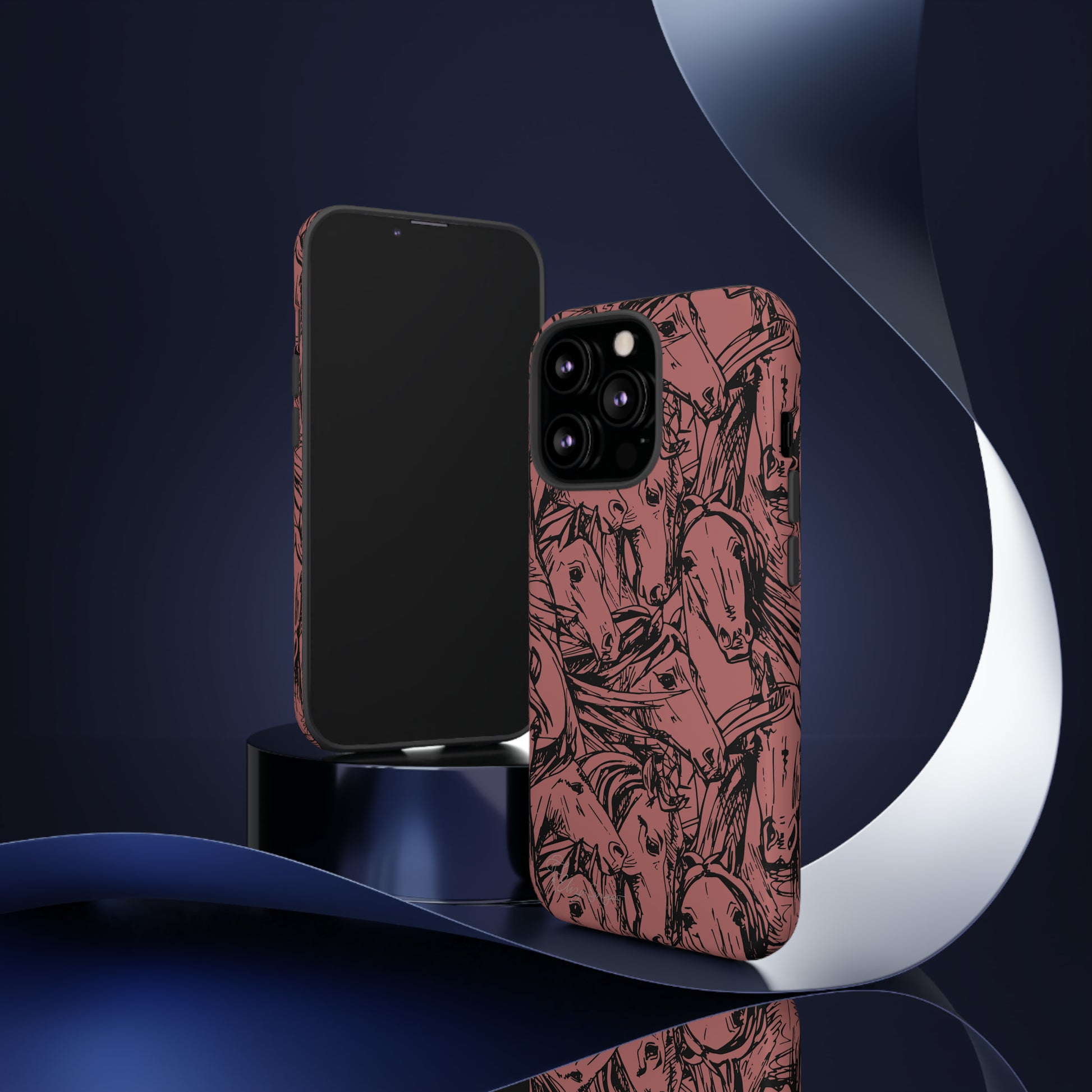 Gallop in Style: Horse Art Western Design iPhone Tough Protective Cover. Featuring a Scribble Horse Drawing, compatible with iPhone 15, 14, 13, 12, 11, XS, XR Pro/Max/Mini/P/Plus. Unleash the Rider in You with Style and Durability. #ElizaSinger #PhoneCase #WesternArt