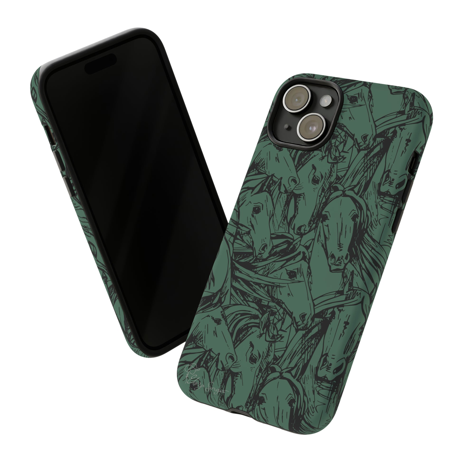 Gallop in Style: Horse Art Western Design iPhone Tough Protective Cover. Featuring a Scribble Horse Drawing, this makes the perfect equestrian gift. Compatible with iPhone 15, 14, 13, XS, XR Pro/Max/Mini/P/Plus. Unleash the Rider in You with Style and Durability. #ElizaSinger #PhoneCase #EquestrianGift