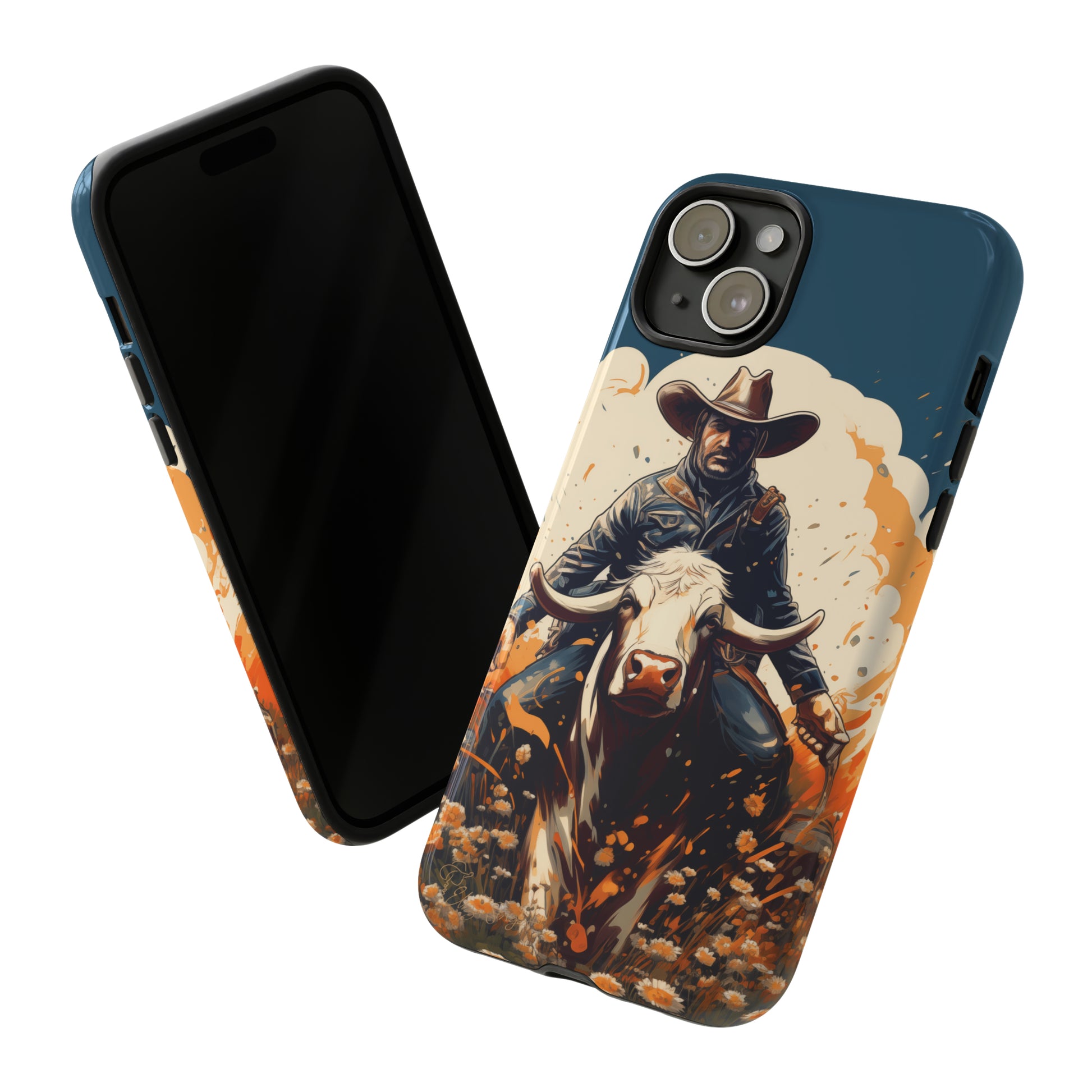 Time-Tested Charm: Immerse yourself in the charm of yesteryear with our Tough Cell Phone Case. Featuring a cowboy on a cow in a field of flowers, this design exudes retro vibes. Experience the perfect blend of vintage style and durable protection. Elevate your phone with a touch of timeless allure. #ElizaSinger #PhoneCase #VintageCharm