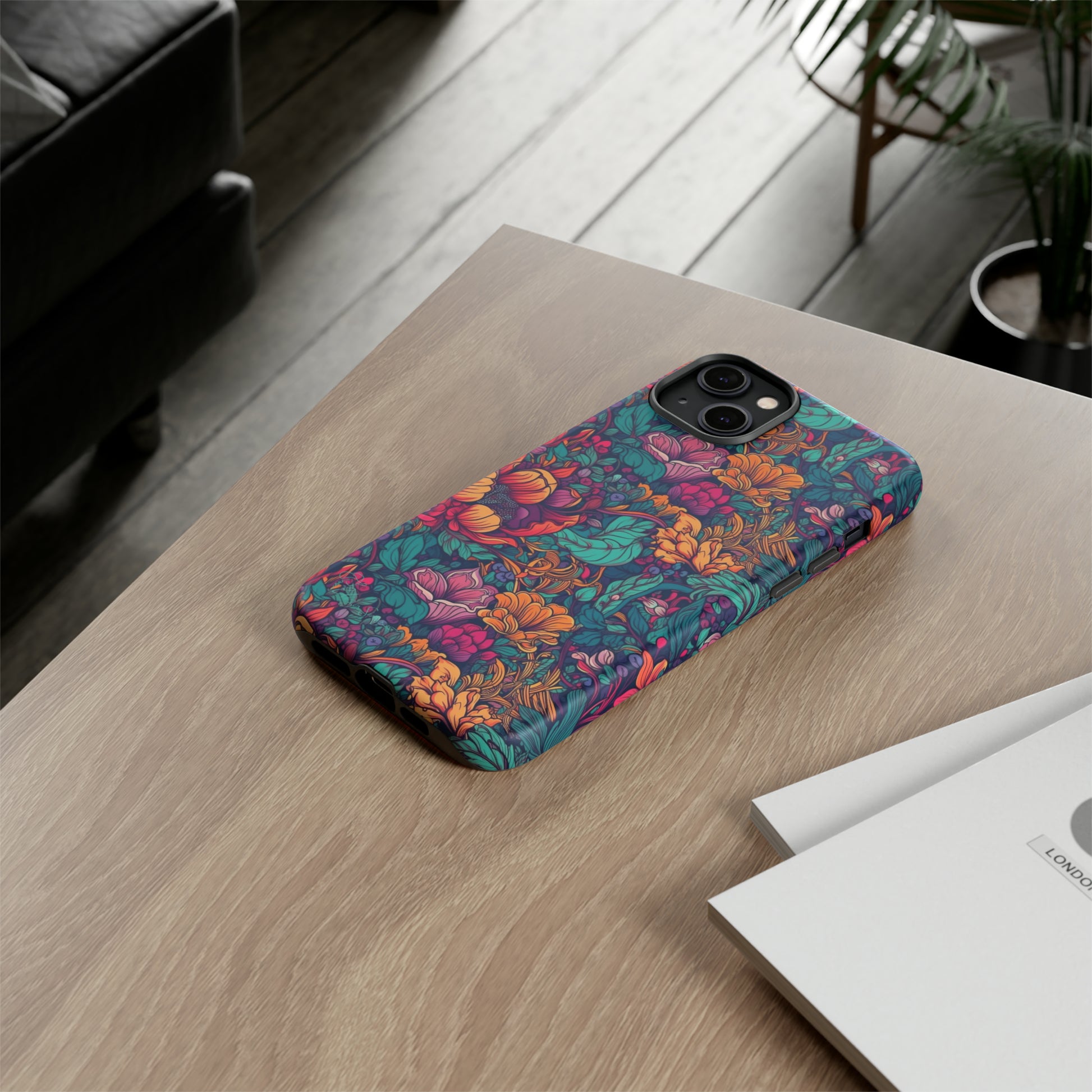 Vibrant Boho Blossoms: iPhone Tough Protective Cover. Featuring a bright abstract floral design, this case adds a touch of Bohemian flair. Compatible with iPhone 15, 14, 13, XS, XR Pro/Max/Mini/P/Plus. Embrace Boho Chic with Style and Durability. #ElizaSinger #PhoneCase #FloralDesign