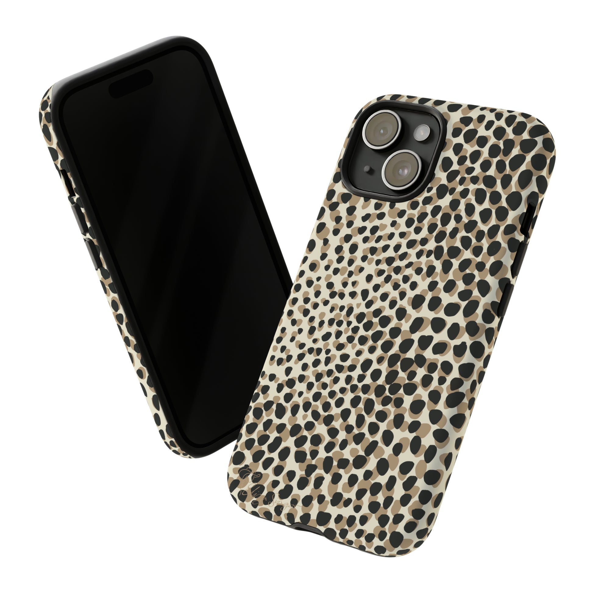 Elevate Your Tech: Abstract Neutral Animal Print iPhone Tough Protective Cover. Leopard-Painted Design in Beige and Black. Compatible with iPhone 15, 14, 13, XS, XR Pro/Max/Mini/P/Plus. Combine Style with Durability. #ElizaSinger #PhoneCase #LeopardPrint 