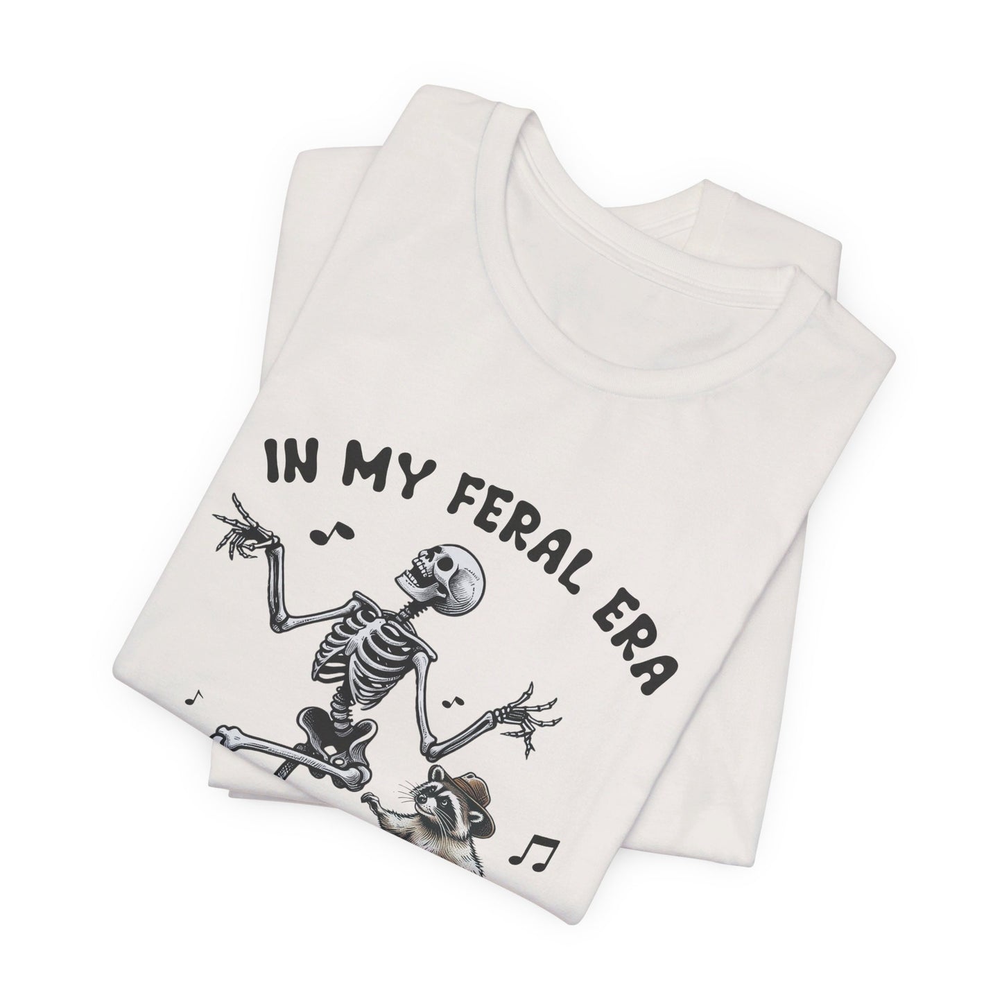 Feral Era: Halloween Bella Canvas T-shirt with Skeleton and Raccoon