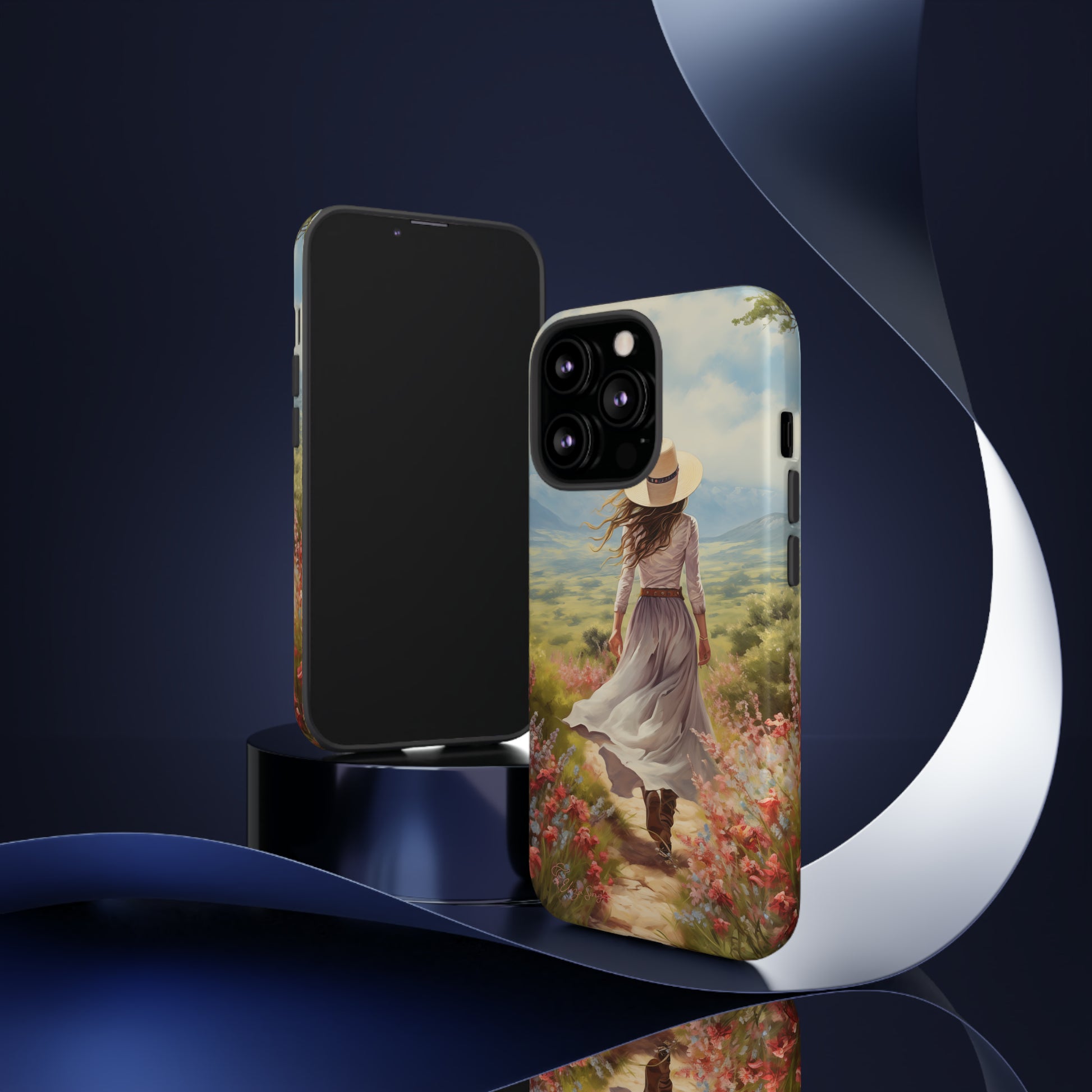 Embrace Whimsical Protection: Tough Western Cell Phone Case by Eliza Singer. Step into a World of Enchantment with a Stylish Woman Amidst Nature's Beauty. Safeguard Your Phone with Artistic Charm. #ElizaSinger #PhoneCase #WesternStyle 