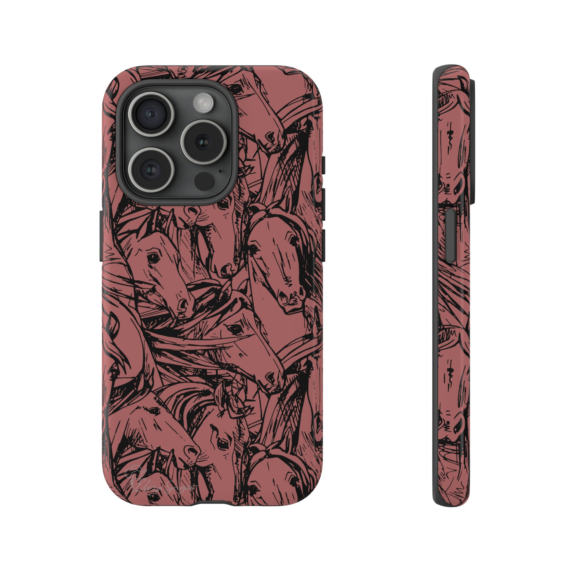 Gallop in Style: Horse Art Western Design iPhone Tough Protective Cover. Featuring a Scribble Horse Drawing, compatible with iPhone 15, 14, 13, 12, 11, XS, XR Pro/Max/Mini/P/Plus. Unleash the Rider in You with Style and Durability. #ElizaSinger #PhoneCase #WesternArt