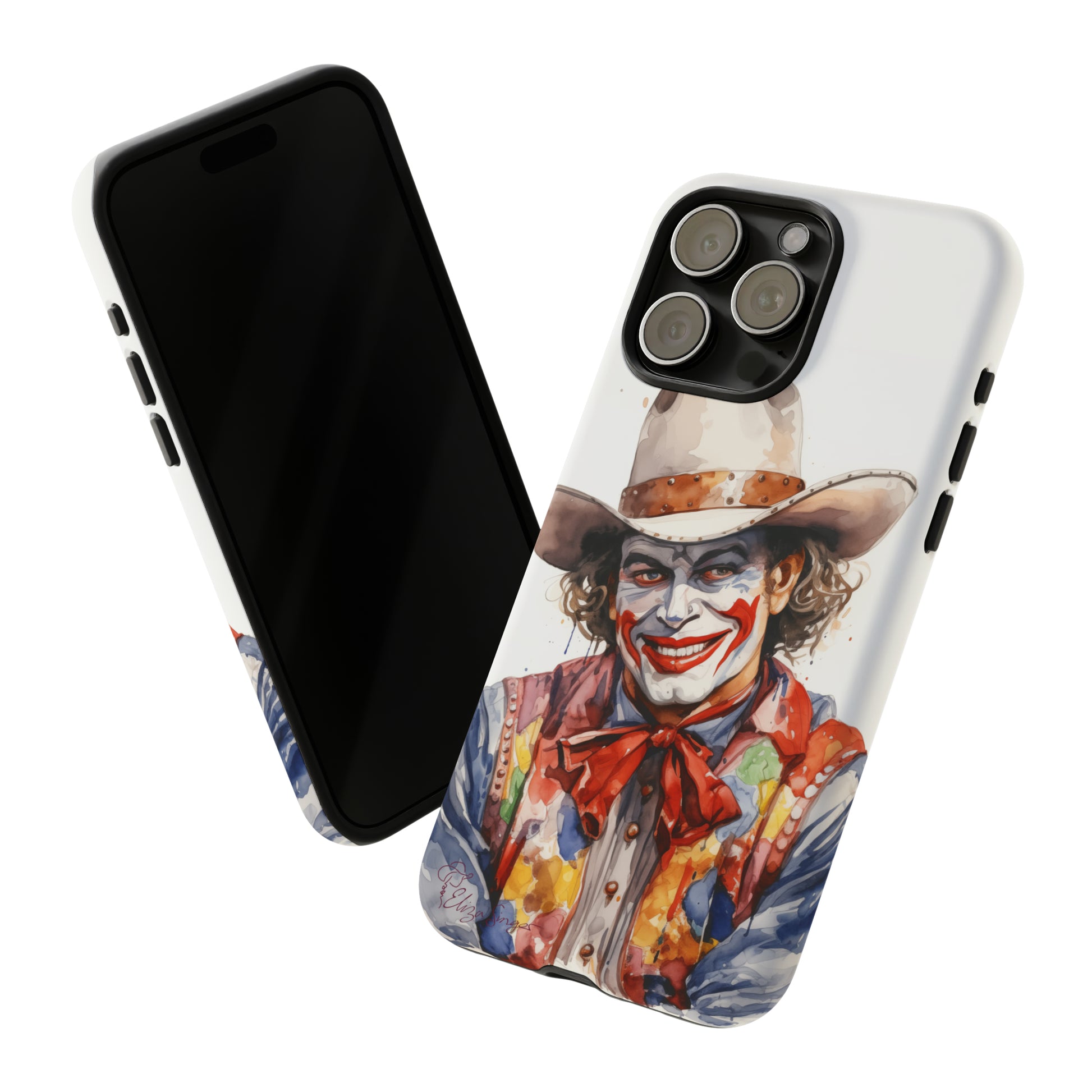 Unveiling our Tough Western Cell Phone Case: Watercolor Rodeo Clown Edition! Immerse yourself in the world of rodeo with this charming watercolor depiction of a rodeo clown on a white background. A perfect blend of style and durability.