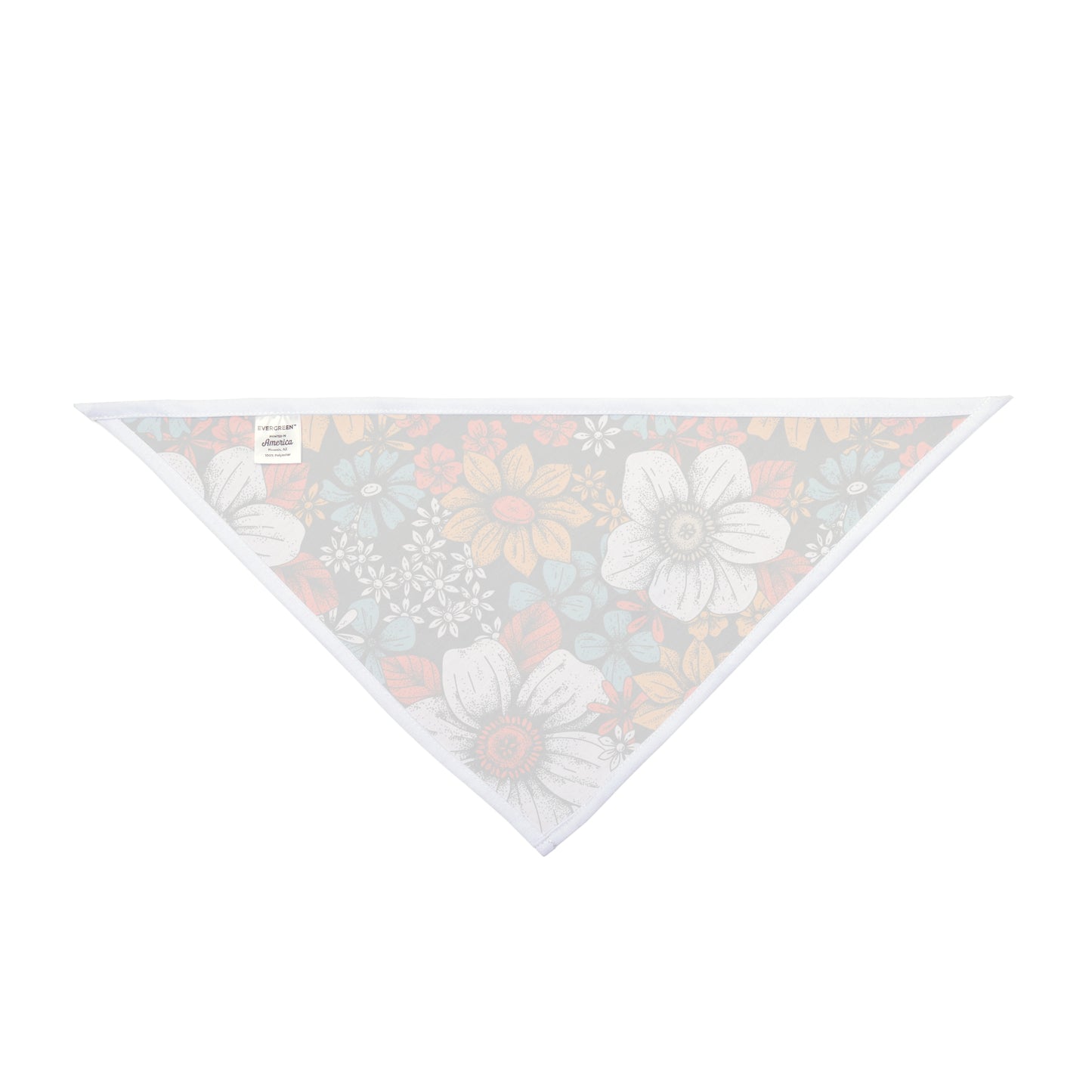 Transform your dog's look with our Illustrated Blooms Dog Bandana/Wild Rag. The illustration-style flowers in white, mustard, turquoise, and red on a black background create a captivating and artistic vibe. Crafted from soft-spun polyester, this wild rag ensures comfort and style. Elevate your pup's fashion game with this exclusive design, available only at Eliza Singer.