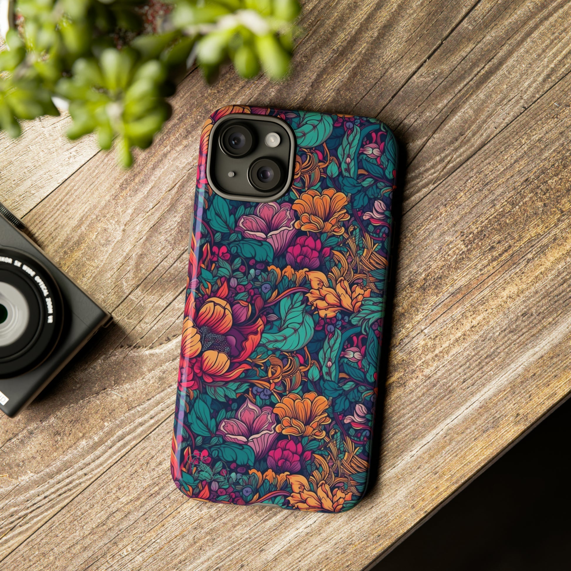 Vibrant Boho Blossoms: iPhone Tough Protective Cover. Featuring a bright abstract floral design, this case adds a touch of Bohemian flair. Compatible with iPhone 15, 14, 13, XS, XR Pro/Max/Mini/P/Plus. Embrace Boho Chic with Style and Durability. #ElizaSinger #PhoneCase #FloralDesign