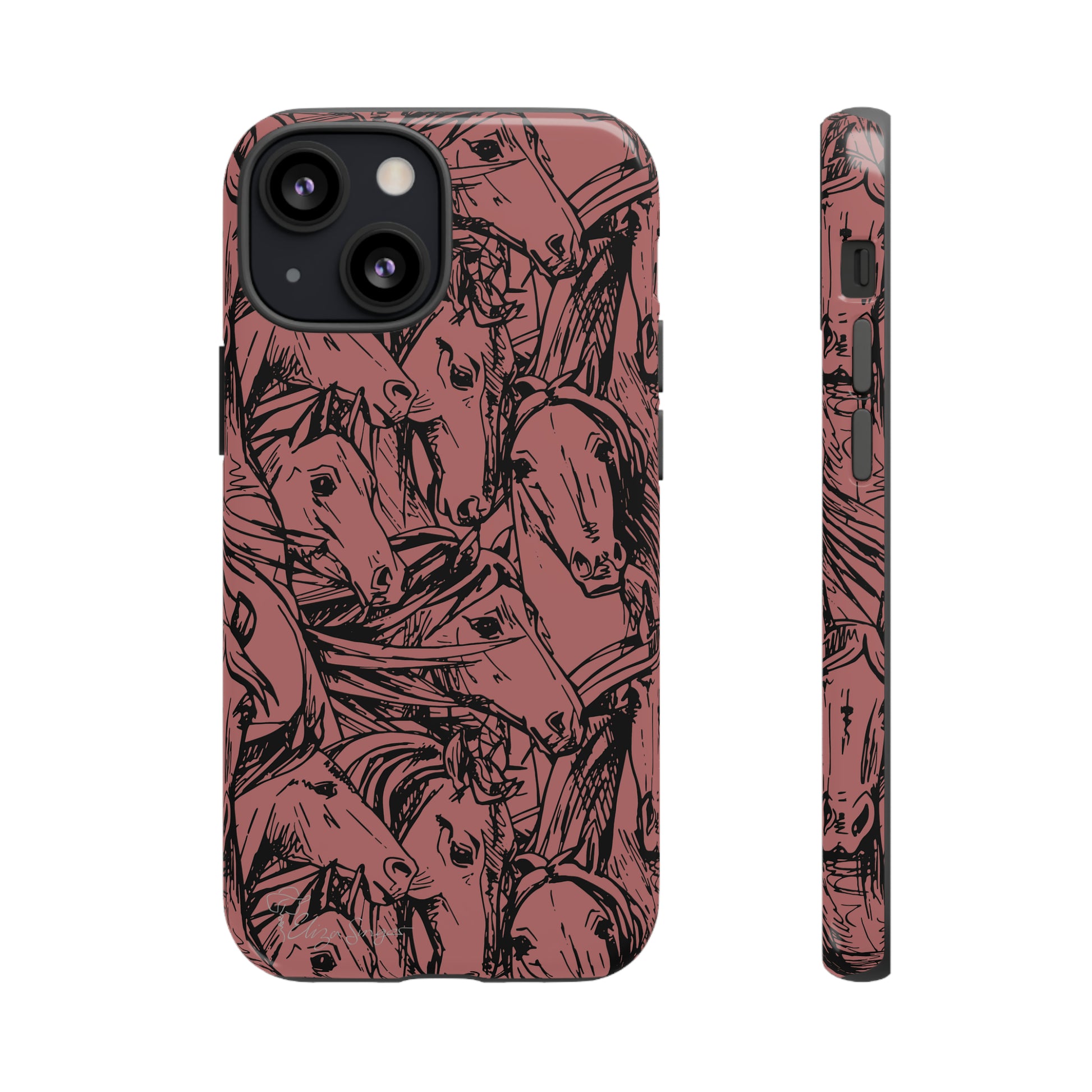 Gallop in Style: Horse Art Western Design iPhone Tough Protective Cover. Featuring a Scribble Horse Drawing, compatible with iPhone 15, 14, 13, 12, 11, XS, XR Pro/Max/Mini/P/Plus. Unleash the Rider in You with Style and Durability. #ElizaSinger #PhoneCase #WesternArt