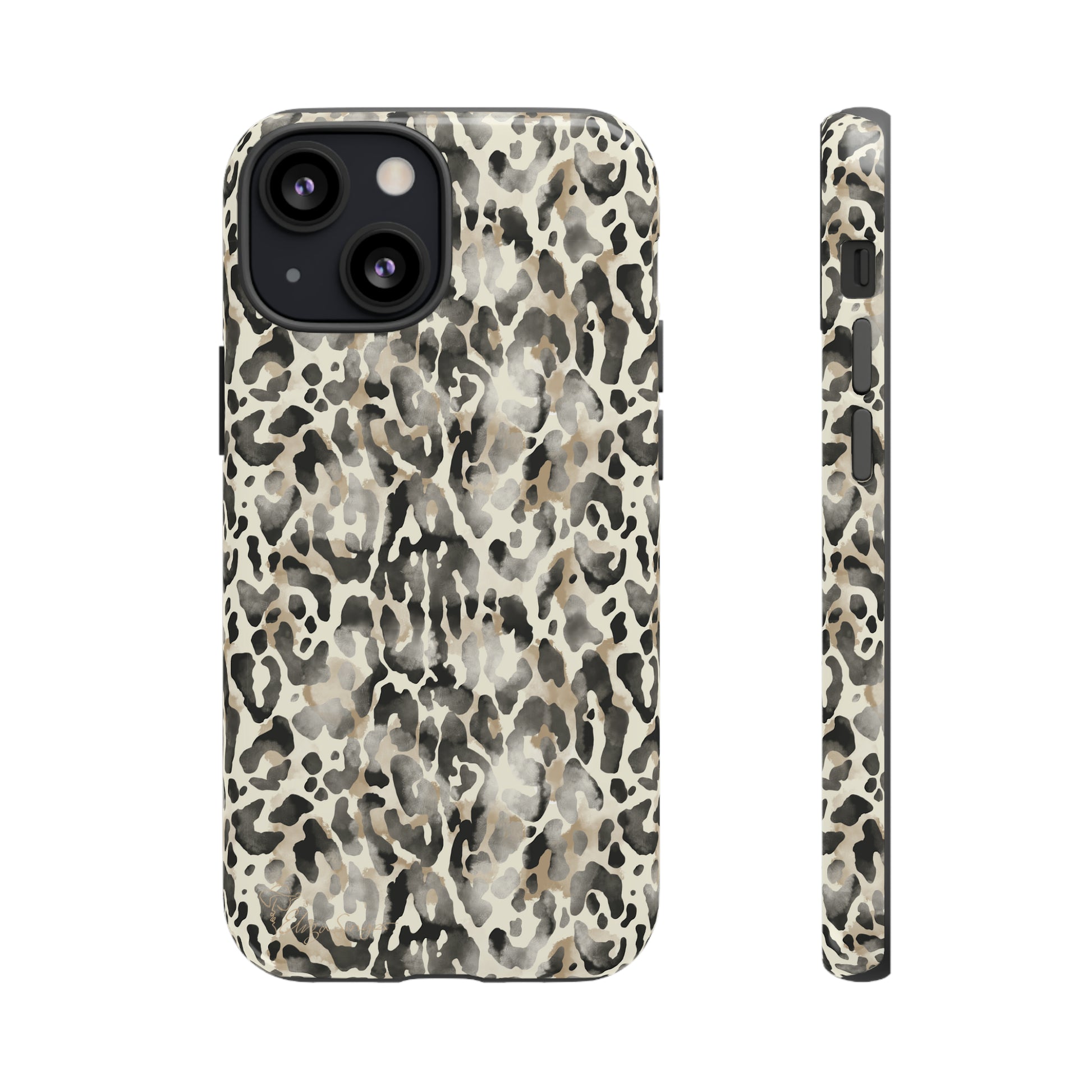 Elevate Your Tech: Abstract Neutral Animal Print iPhone Tough Protective Cover. Leopard-Painted Design in Beige and Black. Compatible with iPhone 15, 14, 13, XS, XR Pro/Max/Mini/P/Plus. Combine Style with Durability. #ElizaSinger #PhoneCase #LeopardPrint 