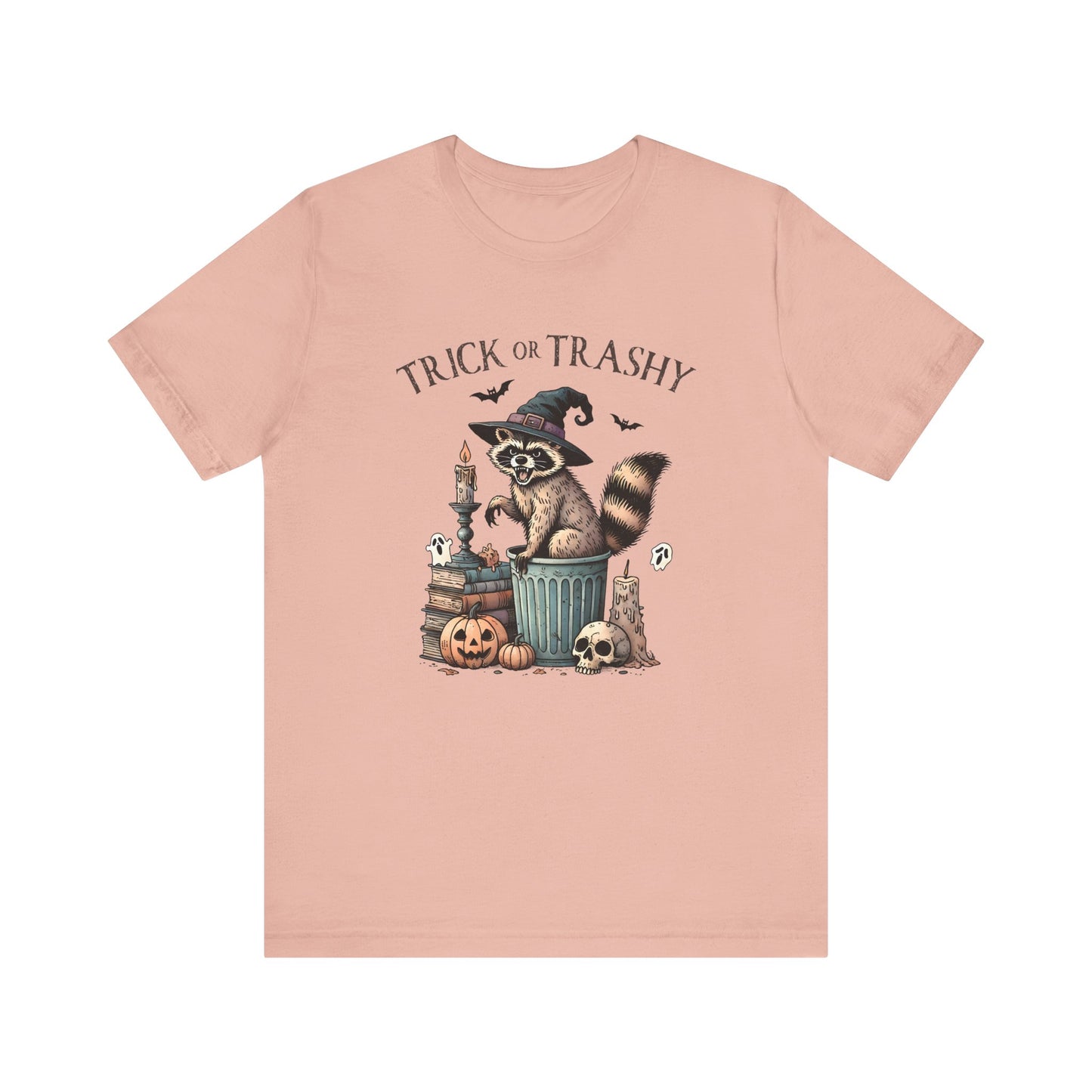 Trick or Trashy: Halloween Bella Canvas T-shirt with Raccoon