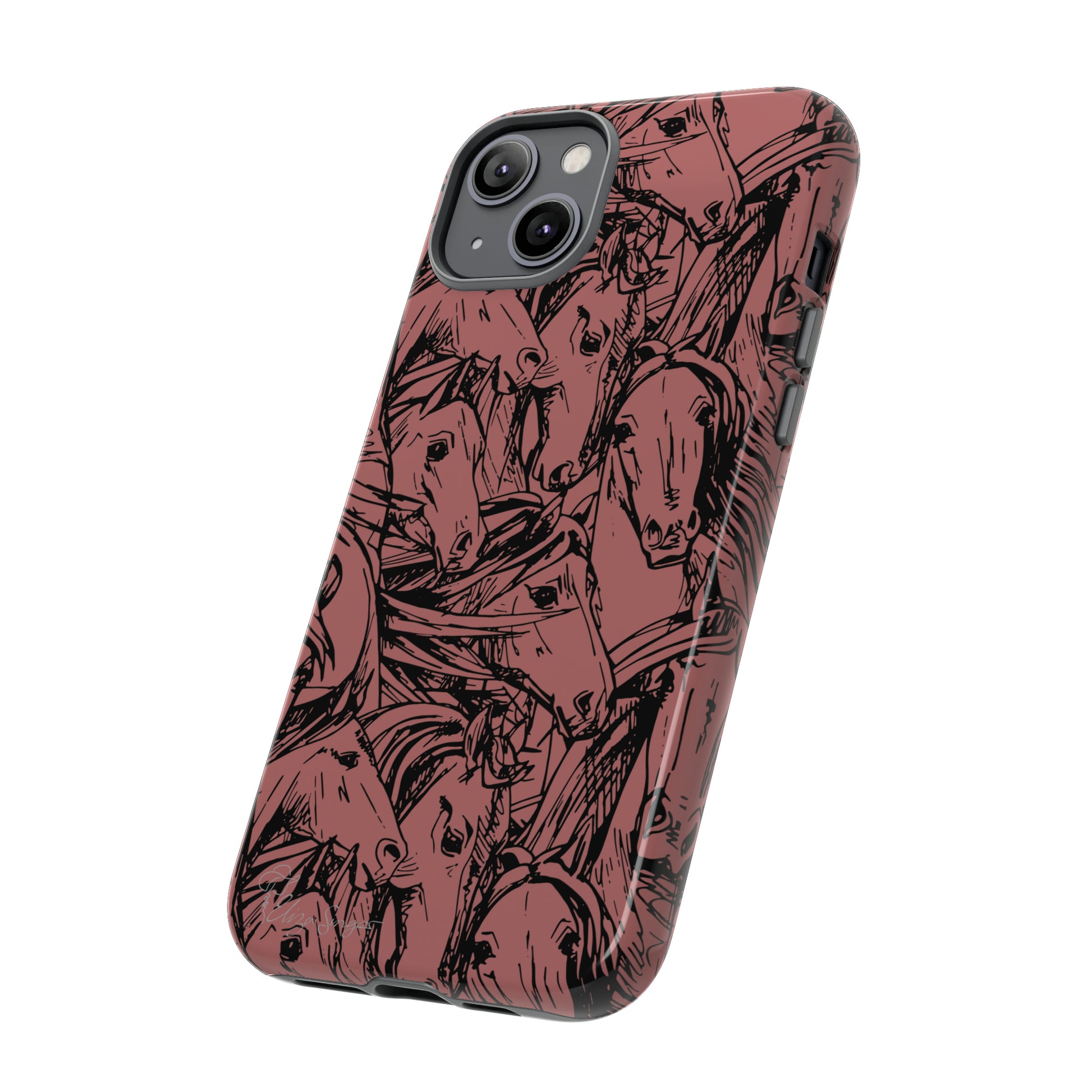 Gallop in Style: Horse Art Western Design iPhone Tough Protective Cover. Featuring a Scribble Horse Drawing, compatible with iPhone 15, 14, 13, 12, 11, XS, XR Pro/Max/Mini/P/Plus. Unleash the Rider in You with Style and Durability. #ElizaSinger #PhoneCase #WesternArt