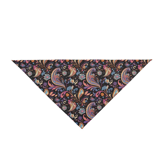 Let your dog indulge in a Paisley Dream with our Dog Bandana/Wild Rag. The paisley style design on a dark background, featuring shades of soft purples and pink with touches of peach, adds a dreamy and elegant touch. Crafted from soft-spun polyester, this wild rag ensures comfort and style. Also available for humans, exclusively at Eliza Singer. 
