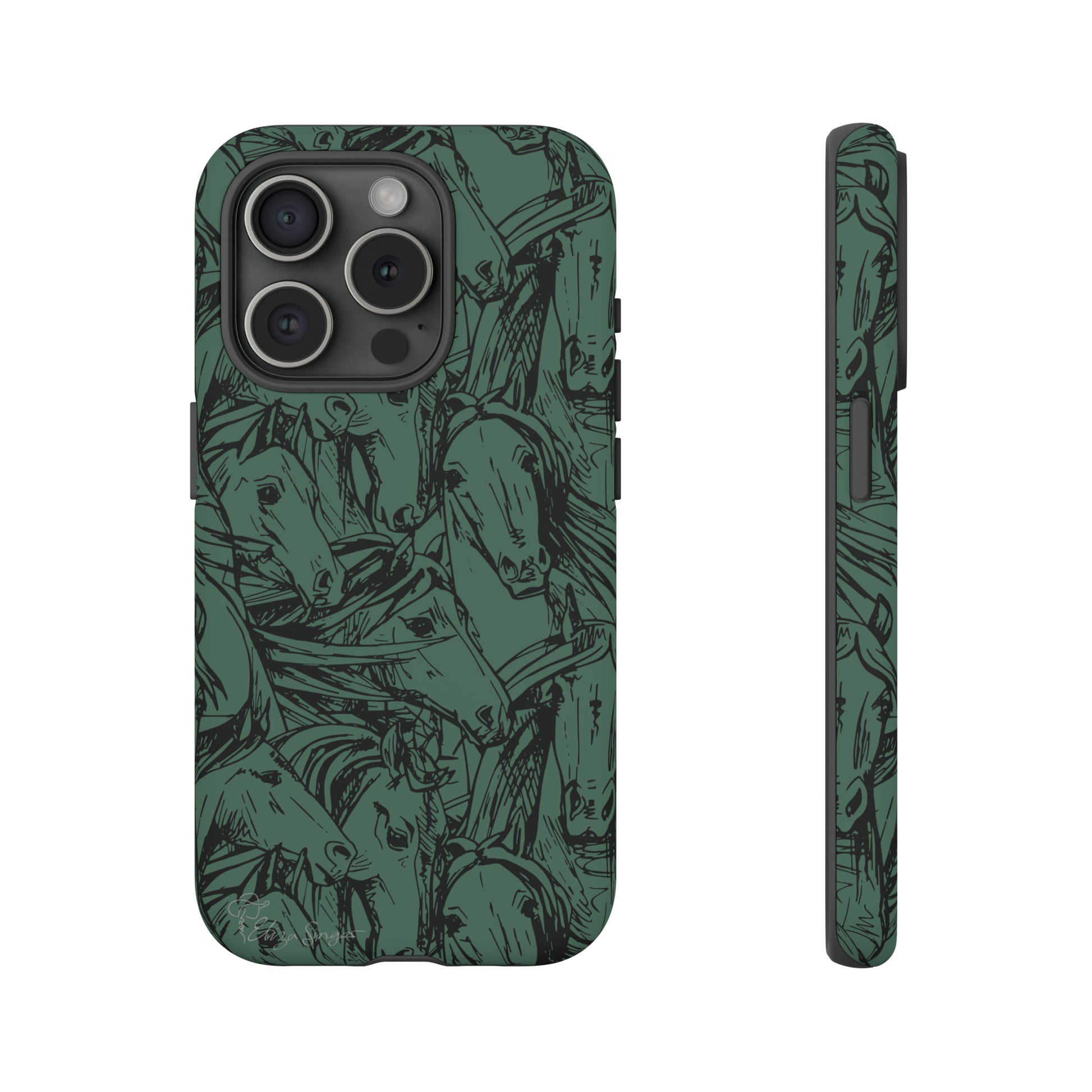 Gallop in Style: Horse Art Western Design iPhone Tough Protective Cover. Featuring a Scribble Horse Drawing, this makes the perfect equestrian gift. Compatible with iPhone 15, 14, 13, XS, XR Pro/Max/Mini/P/Plus. Unleash the Rider in You with Style and Durability. #ElizaSinger #PhoneCase #EquestrianGift