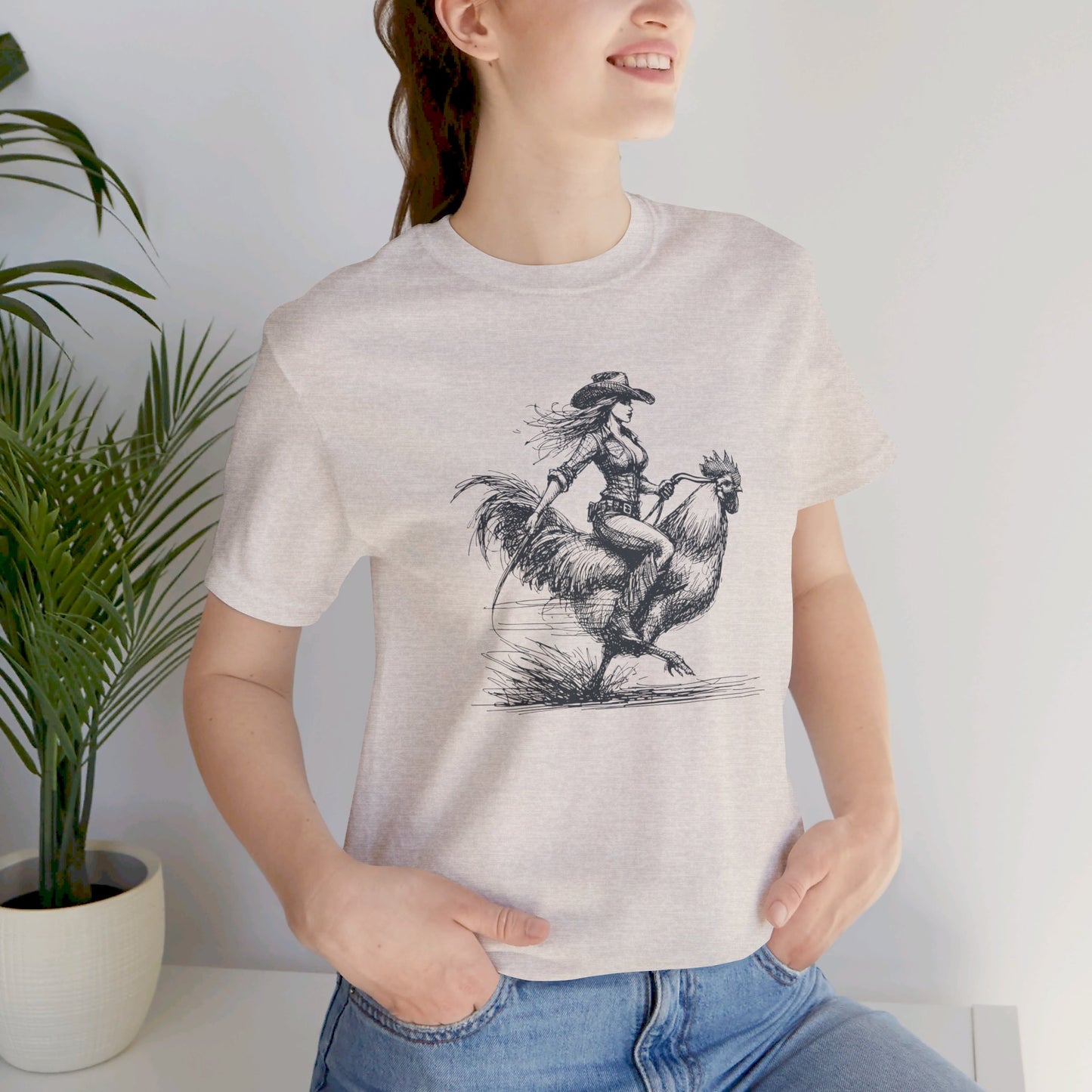 Scribble Style: Bella Canvas T-shirt with Cowgirl on Rooster