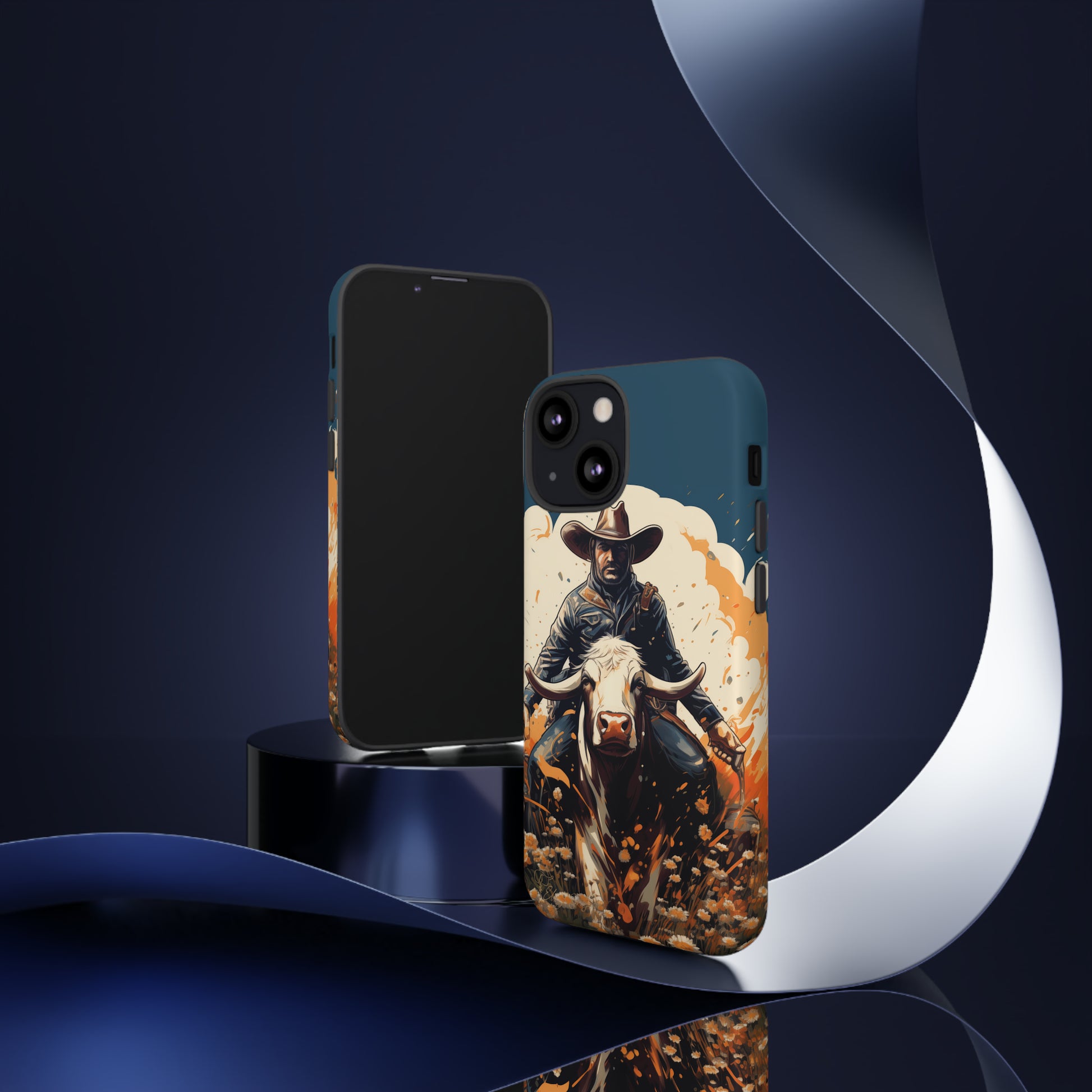 Time-Tested Charm: Immerse yourself in the charm of yesteryear with our Tough Cell Phone Case. Featuring a cowboy on a cow in a field of flowers, this design exudes retro vibes. Experience the perfect blend of vintage style and durable protection. Elevate your phone with a touch of timeless allure. #ElizaSinger #PhoneCase #VintageCharm