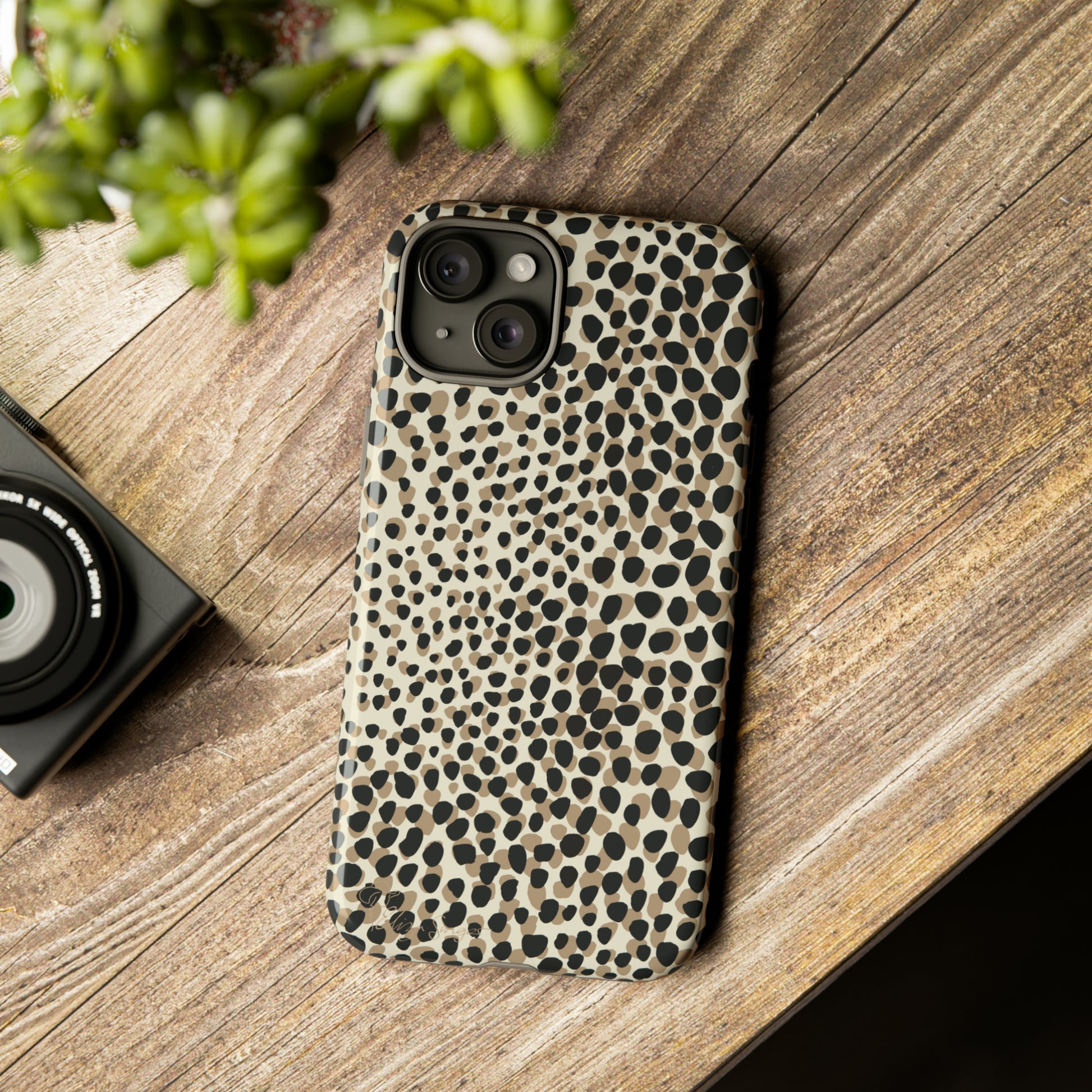 Elevate Your Tech: Abstract Neutral Animal Print iPhone Tough Protective Cover. Leopard-Painted Design in Beige and Black. Compatible with iPhone 15, 14, 13, XS, XR Pro/Max/Mini/P/Plus. Combine Style with Durability. #ElizaSinger #PhoneCase #LeopardPrint 