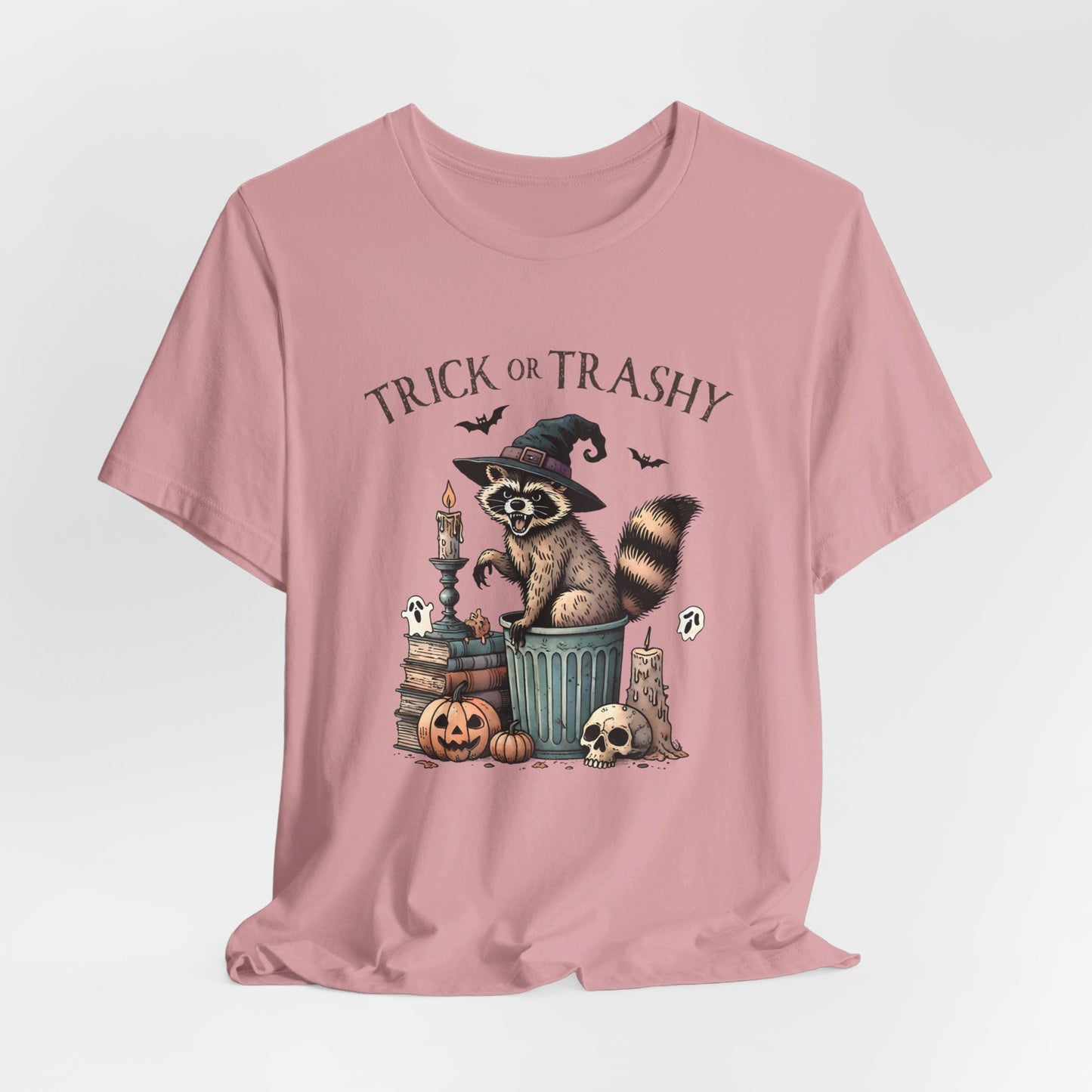 Trick or Trashy: Halloween Bella Canvas T-shirt with Raccoon