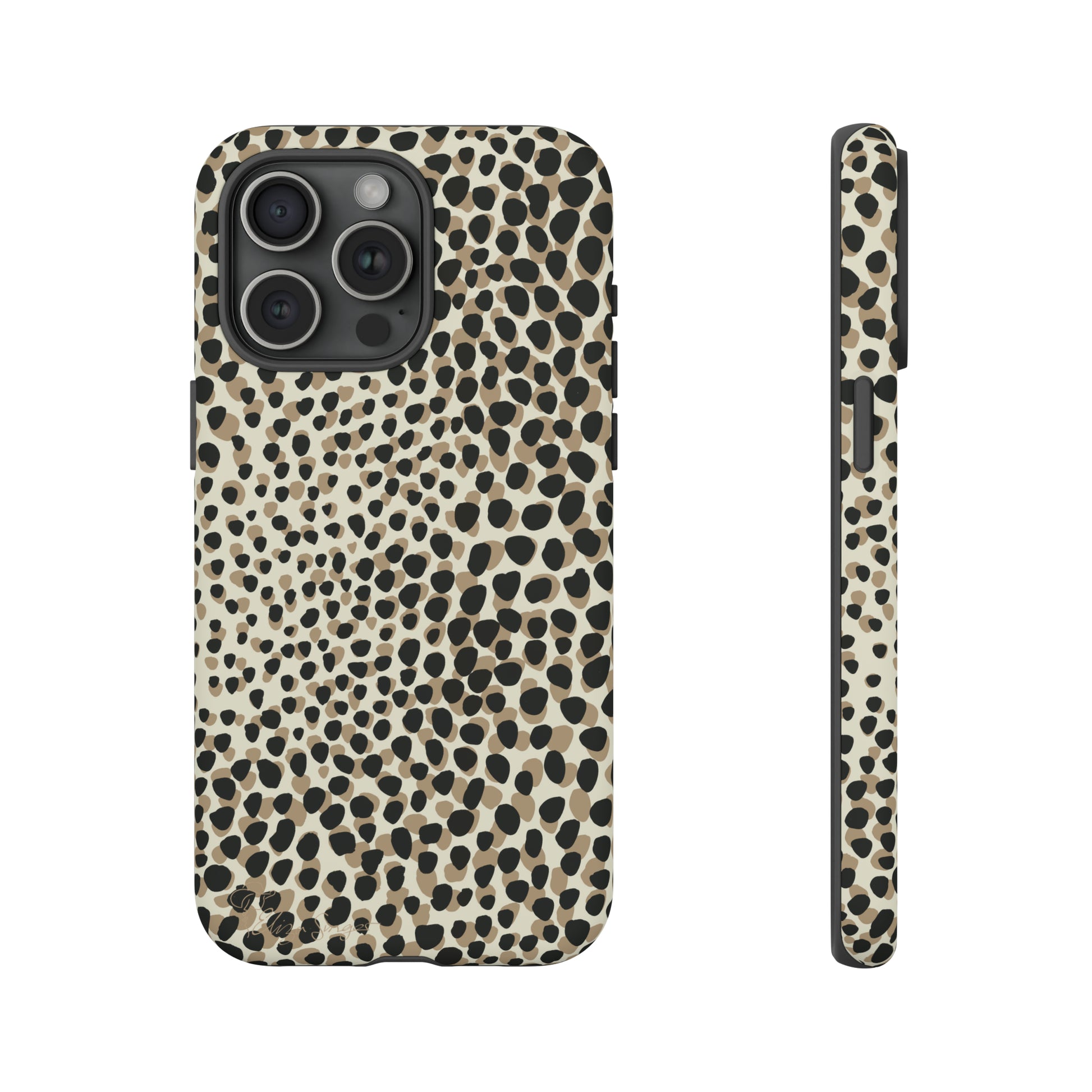 Elevate Your Tech: Abstract Neutral Animal Print iPhone Tough Protective Cover. Leopard-Painted Design in Beige and Black. Compatible with iPhone 15, 14, 13, XS, XR Pro/Max/Mini/P/Plus. Combine Style with Durability. #ElizaSinger #PhoneCase #LeopardPrint 